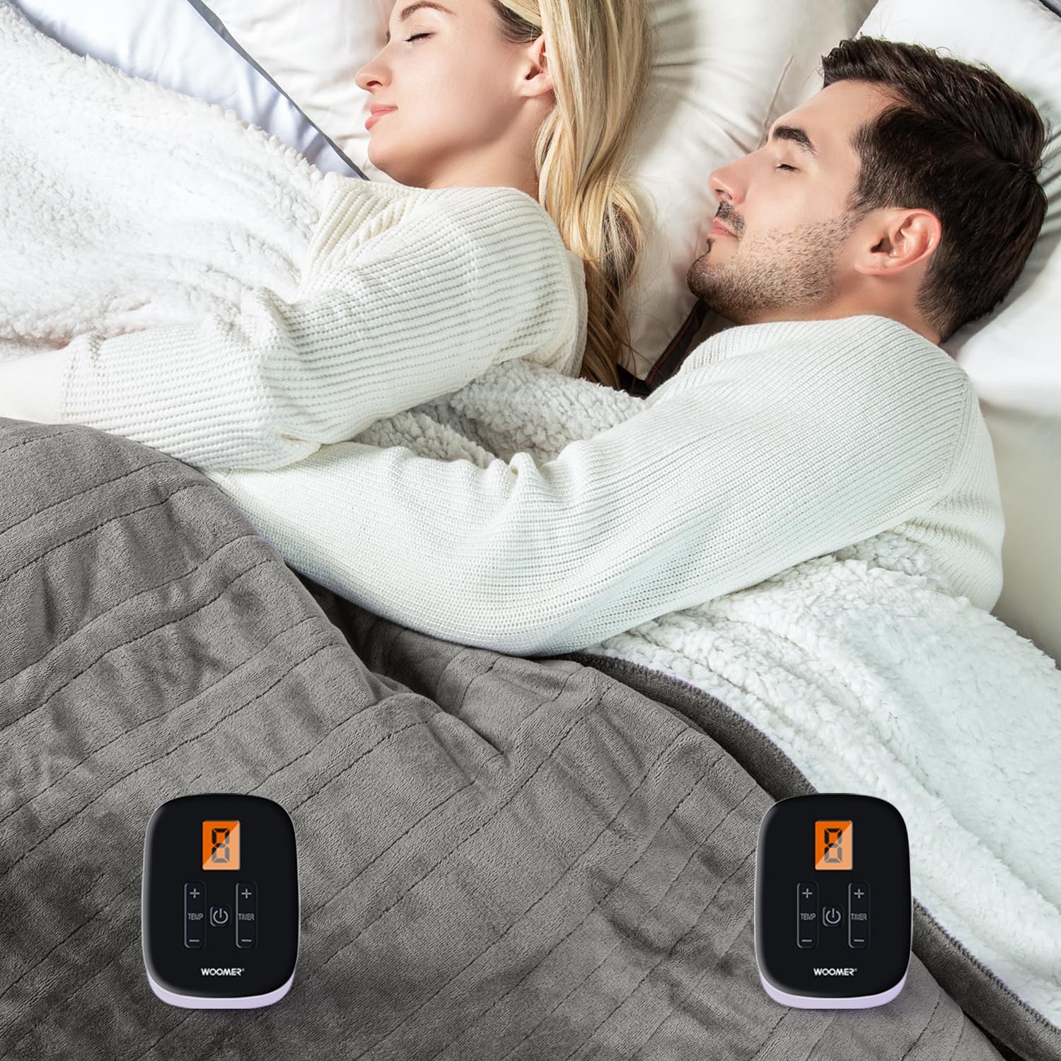 Woomer Heated Blanket, King Size 90'X 100' Soft Flannel Fast Heating Blanket With Multi-Color Option, 10 Heating Levels & 0.5-