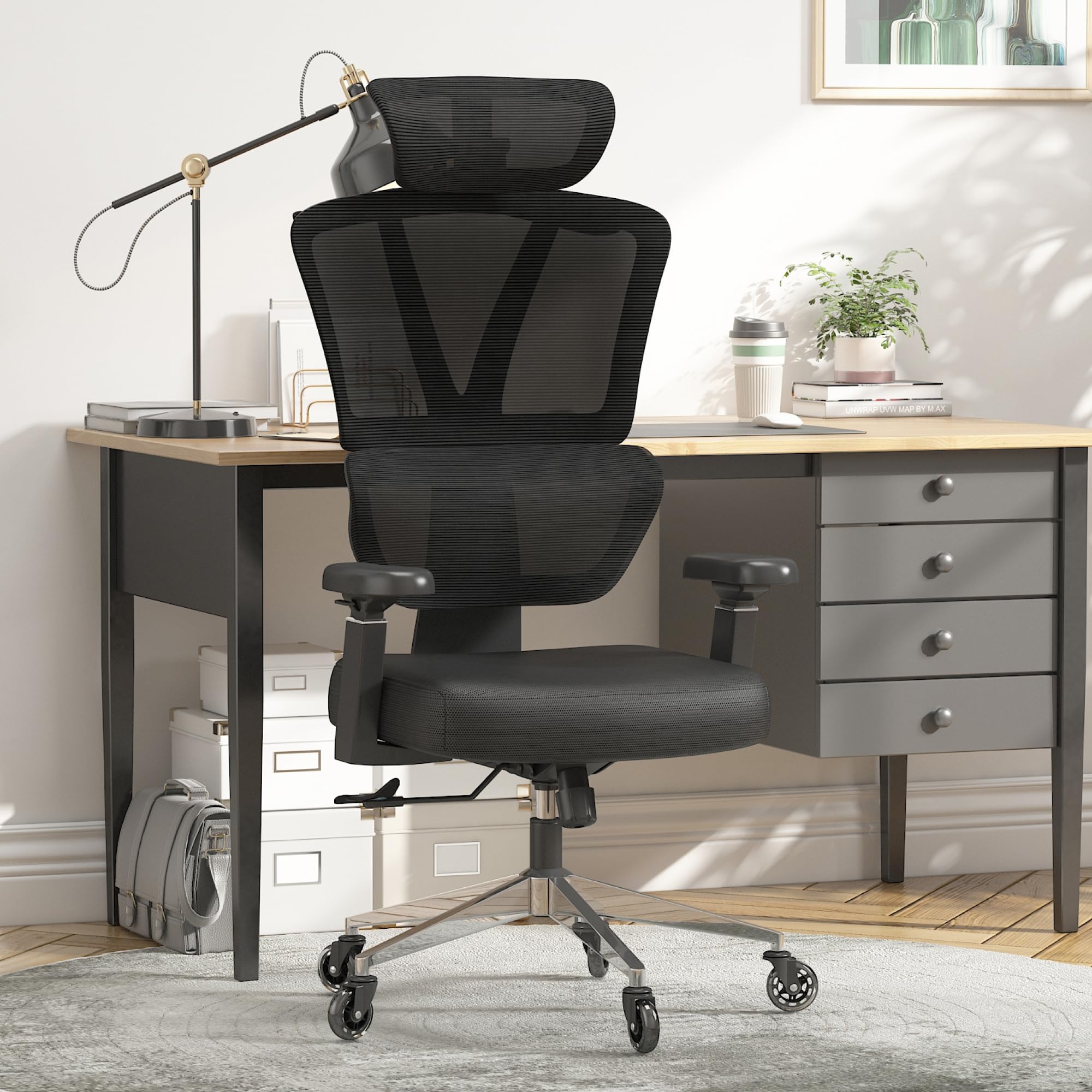 LeonHY Ergonomic Office Chair, Suitable for Home Reading, Business Meetings and Home Office. The Black Office Chair Can Adjust T