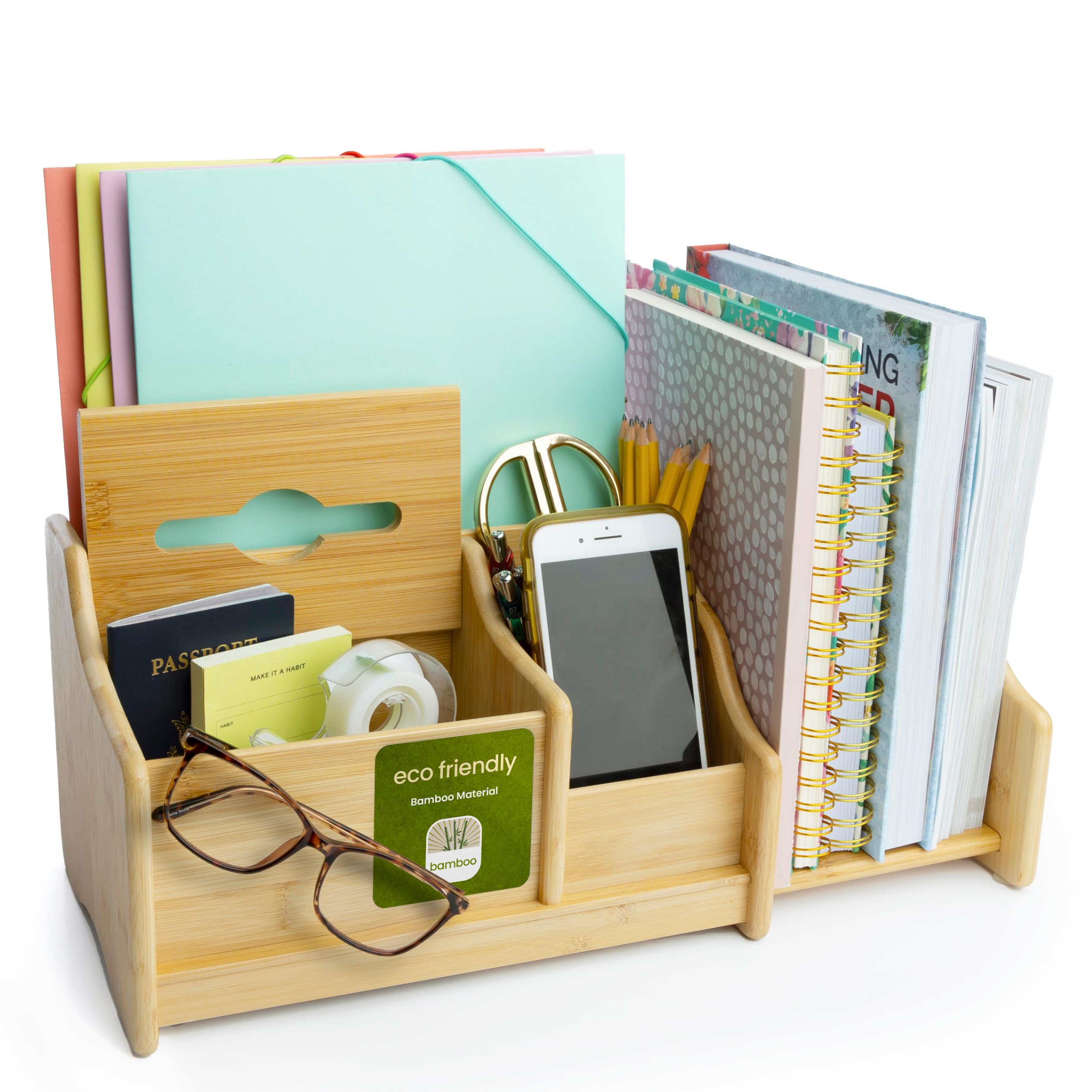 Decomil Bamboo Desk Organizer , Wood Desktop Shelf , Perfect Office Decor For Office Supplies Storage, Multifunction Desktop Org