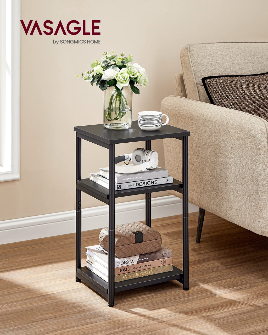 Vasagle Side Table, Small End Table, Tall Nightstand For Living Room, Bedroom, Office, Bathroom, Classic Black Ulet273B16