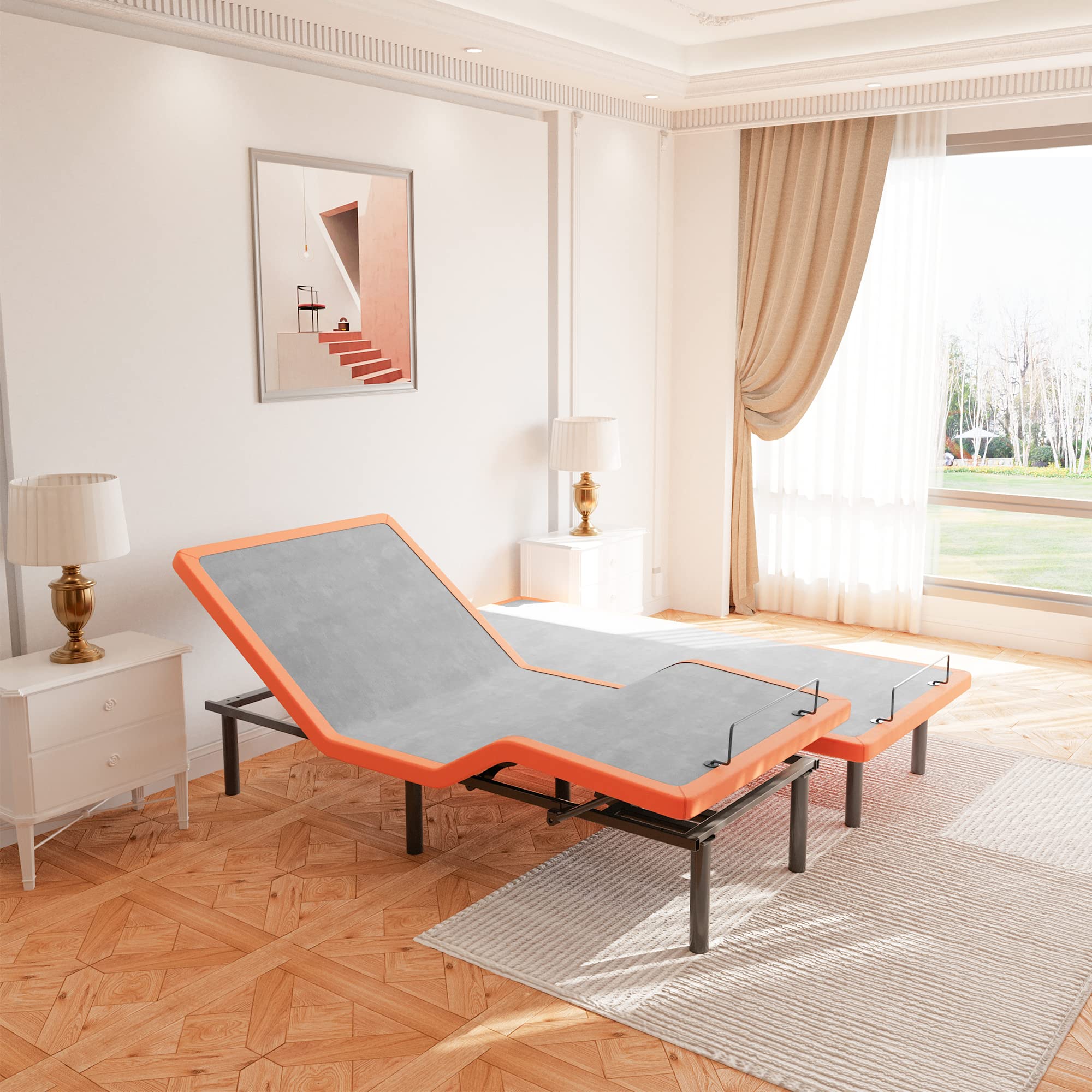 ESHINE Adjustable Bed Frame Split King - Ergonomic Electric Bed Base, Foot & Head Incline, APP Control, Wireless Remote, Zero Gr
