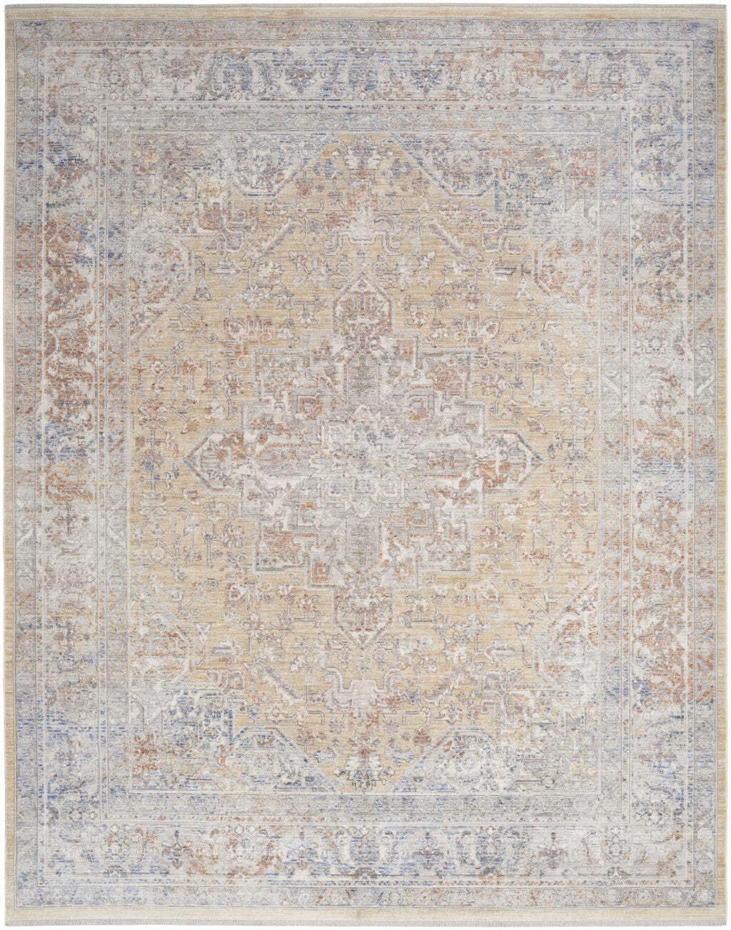 HomeRoots 533437 8 x 10 ft. Oriental Power Loom Distressed Area Rug with Fringe Gray & Gold