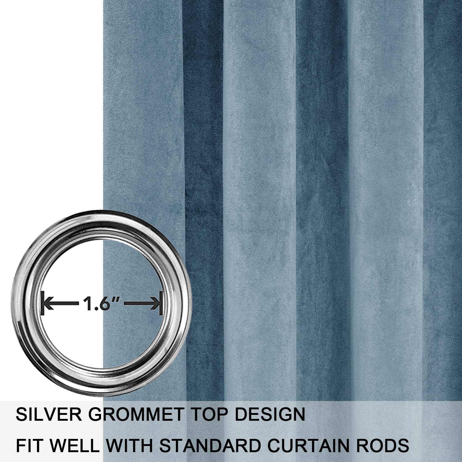 Smiletime Sky Blue 108 In Long Velvet Curtains With Grommet, Thermal Insulated Super Soft Privacy Noise Reducing Light Blocking