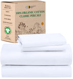 California Design Den Percale Full Size Sheet Sets, Deep Pocket 100% Organic Cotton Sheets, Gots Certified, Soft, Breathable & Cooling Sheets Full Size Bed, White Sheets