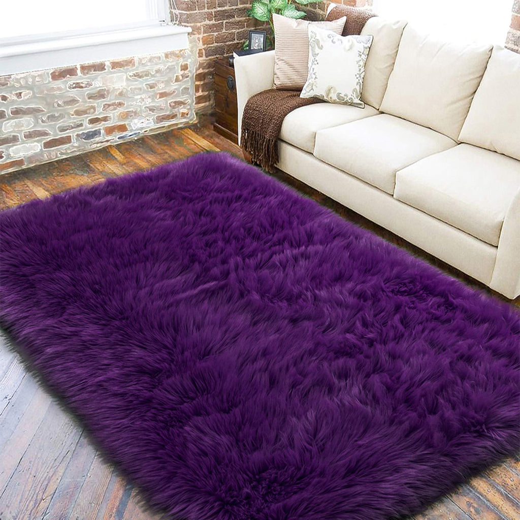 LOCHAS Soft Fluffy Faux Fur Rugs for Bedroom Bedside Rug 4x6, Washable Furry Area Rug Carpet for Living Room Dorm Floor, Durable