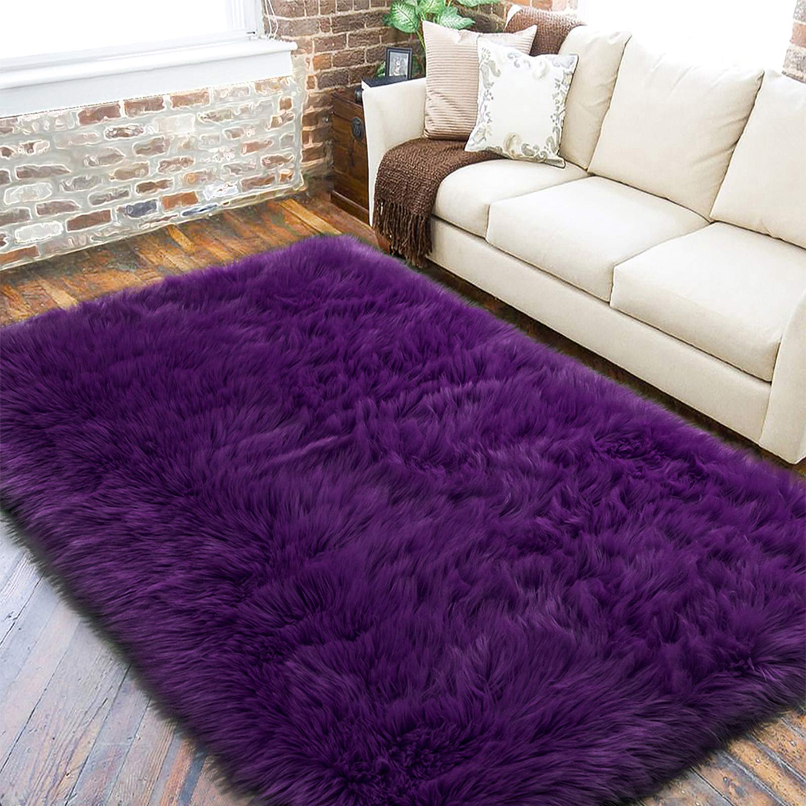 LOCHAS Soft Fluffy Faux Fur Rugs for Bedroom Bedside Rug 4x6, Washable Furry Area Rug Carpet for Living Room Dorm Floor, Durable