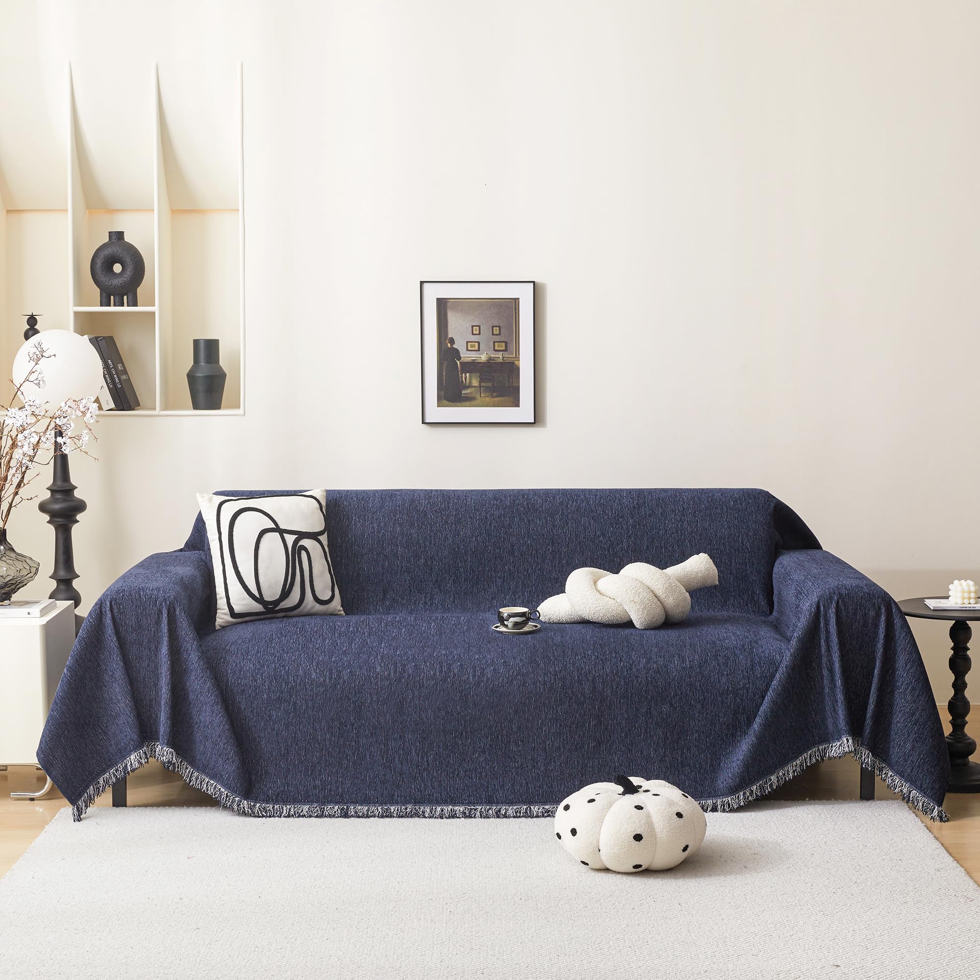 Meetsky Blue Sofa Covers For 3 Cushion Couch Cover For L Shaped Sectional Sofa Covers Couch Protector Thick Chenille Fabric Wash