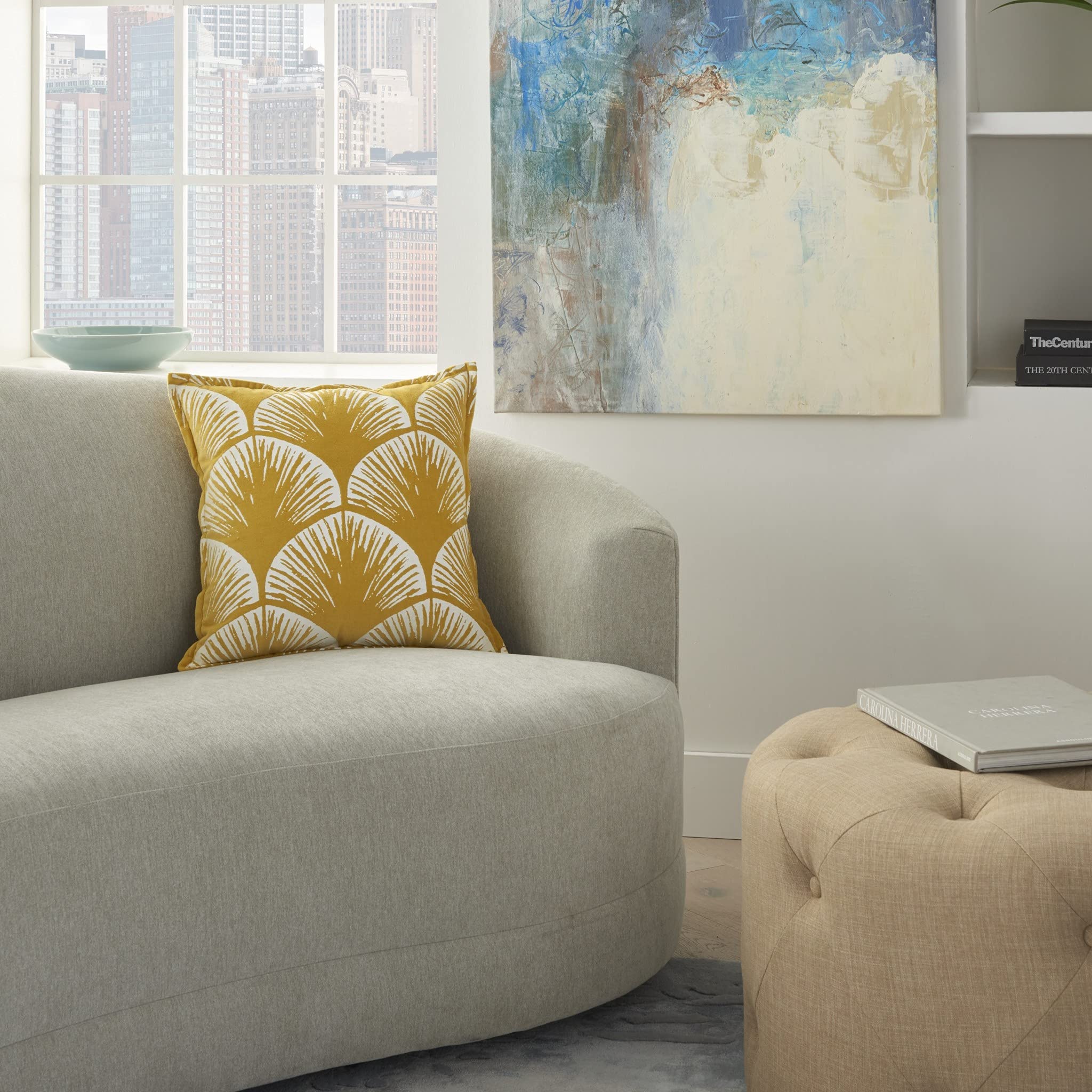 HomeRoots 100% Cotton Yellow and Ivory Scales Pattern Throw Pillow