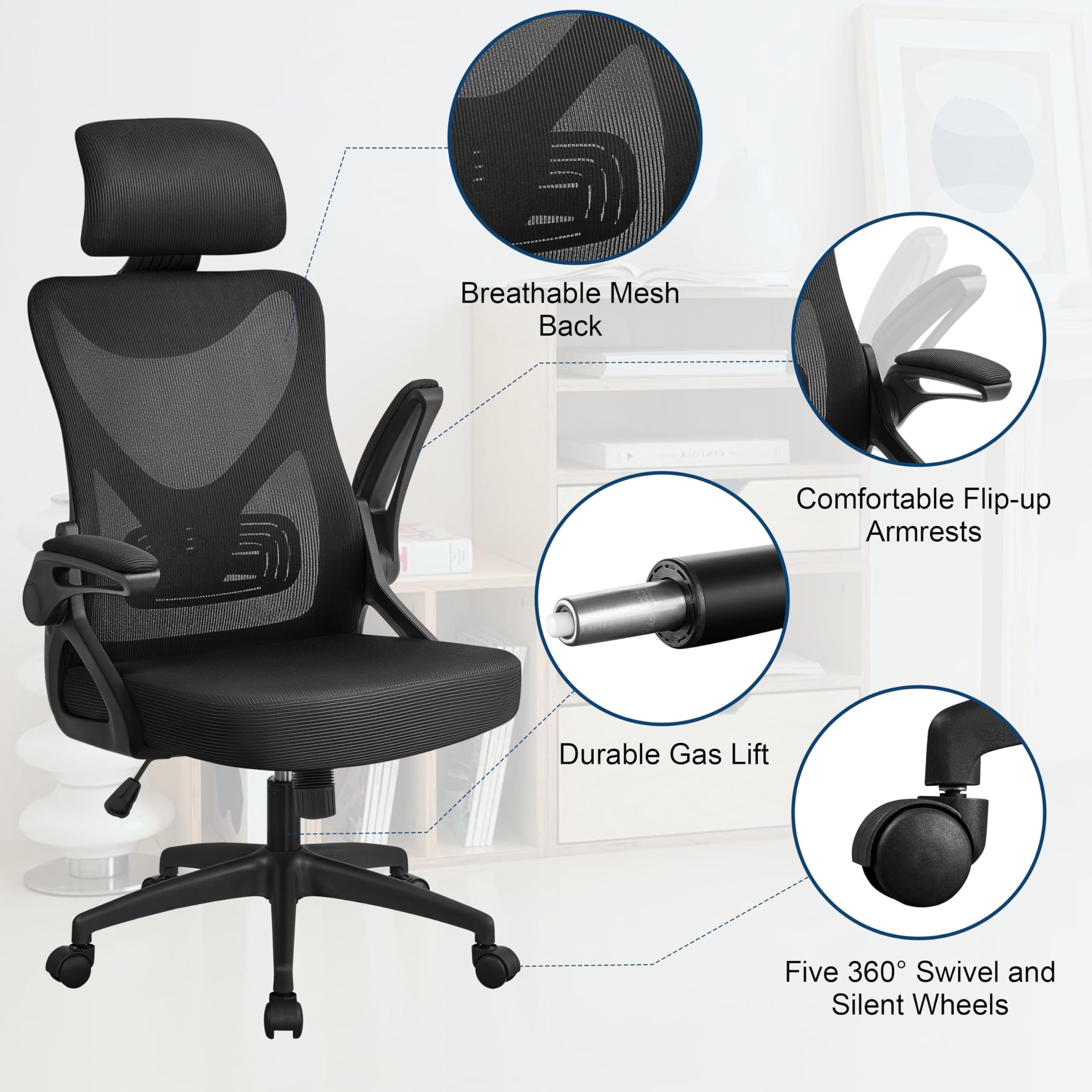 Yaheetech Ergonomic Office Chair, High Back Desk Chair With Headrest And Flip-Up Armrest Lumbar Support For Home Office Meeting Room Study, Black