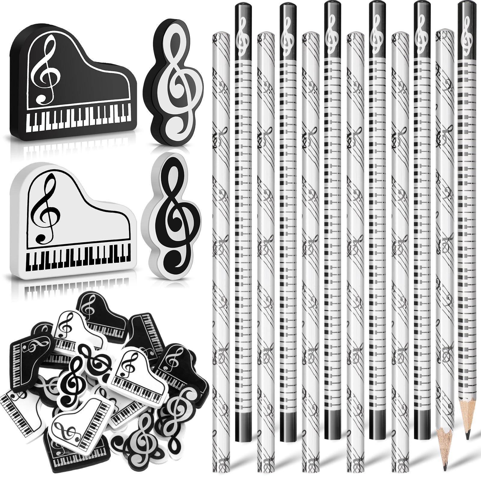 Chivertion Music Pencils Music Note Pencil With Music Themed Erasers Wood Pencils Bulk Keyboard Fun Pencils Erasers Gifts For Pi