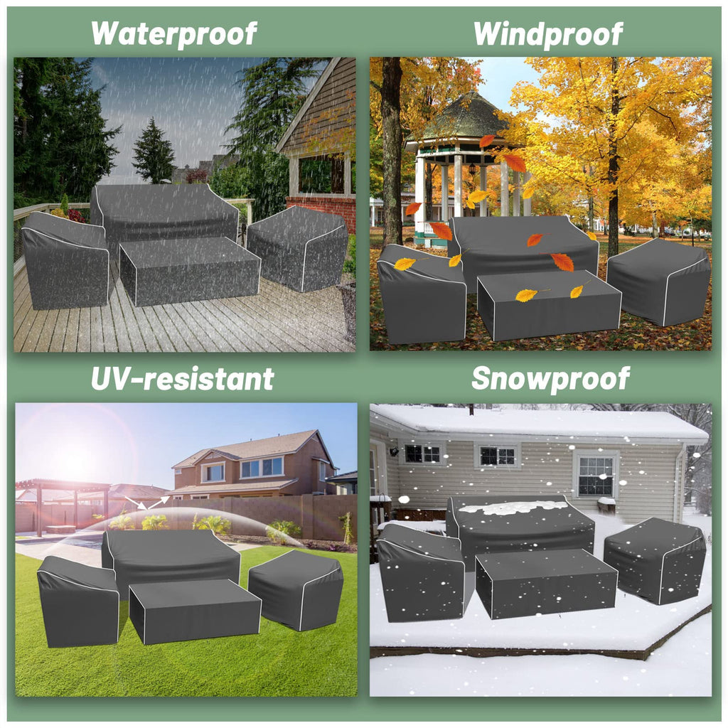 Gasadar Patio Furniture Covers 4 Piece, Waterproof Outdoor Furniture Covers, Patio Furniture Set Covers -Grey