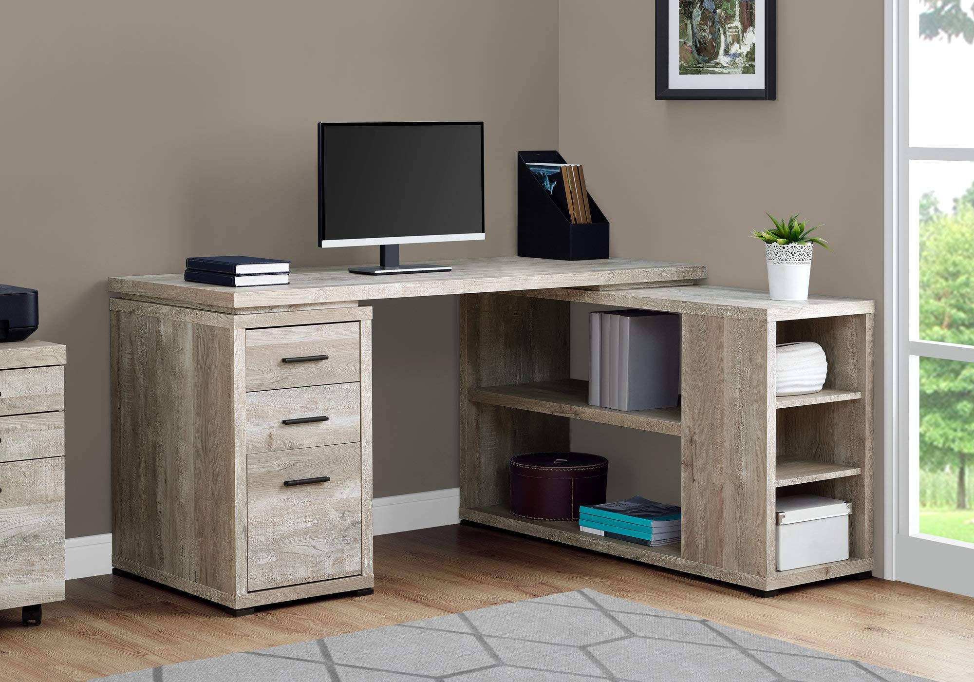 Monarch Specialties Computer Desk Home Office Corner L Shape Work Laptop Laminate Beige
