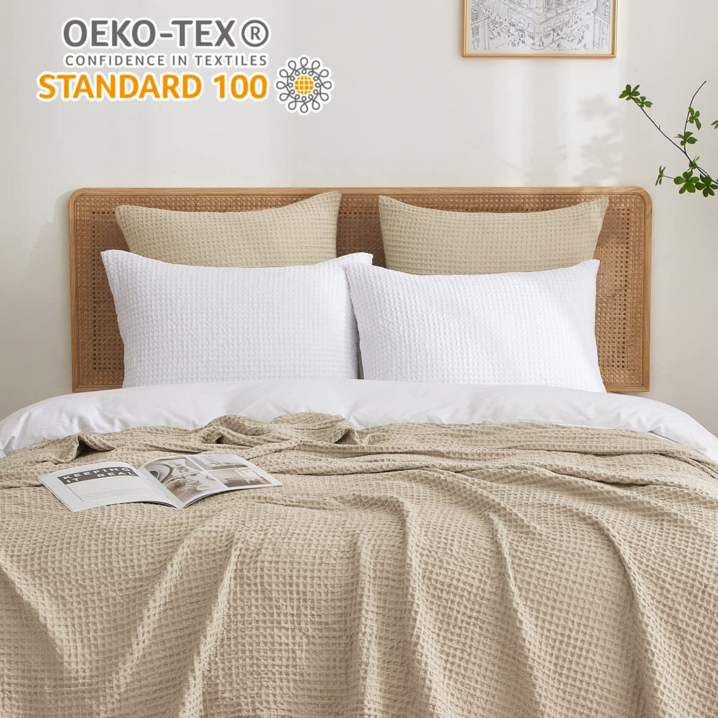 Phf Ultra Soft Waffle Weave Euro Shams Pillow Covers 26' X 26' 2 Pack, No Filling, Breathable Skin-Friendly Euro Throw Pillow Covers For Bed Couch Sofa, Khaki