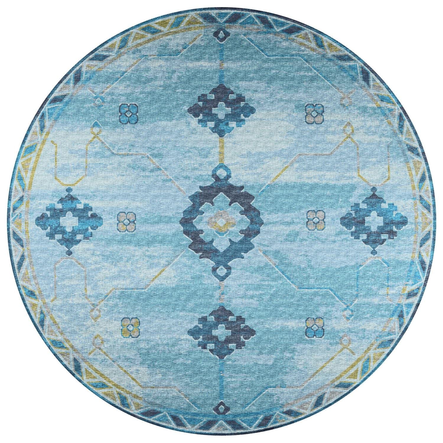 Sedona Sn16 Blue Transitional Rug Round 4' X 4'