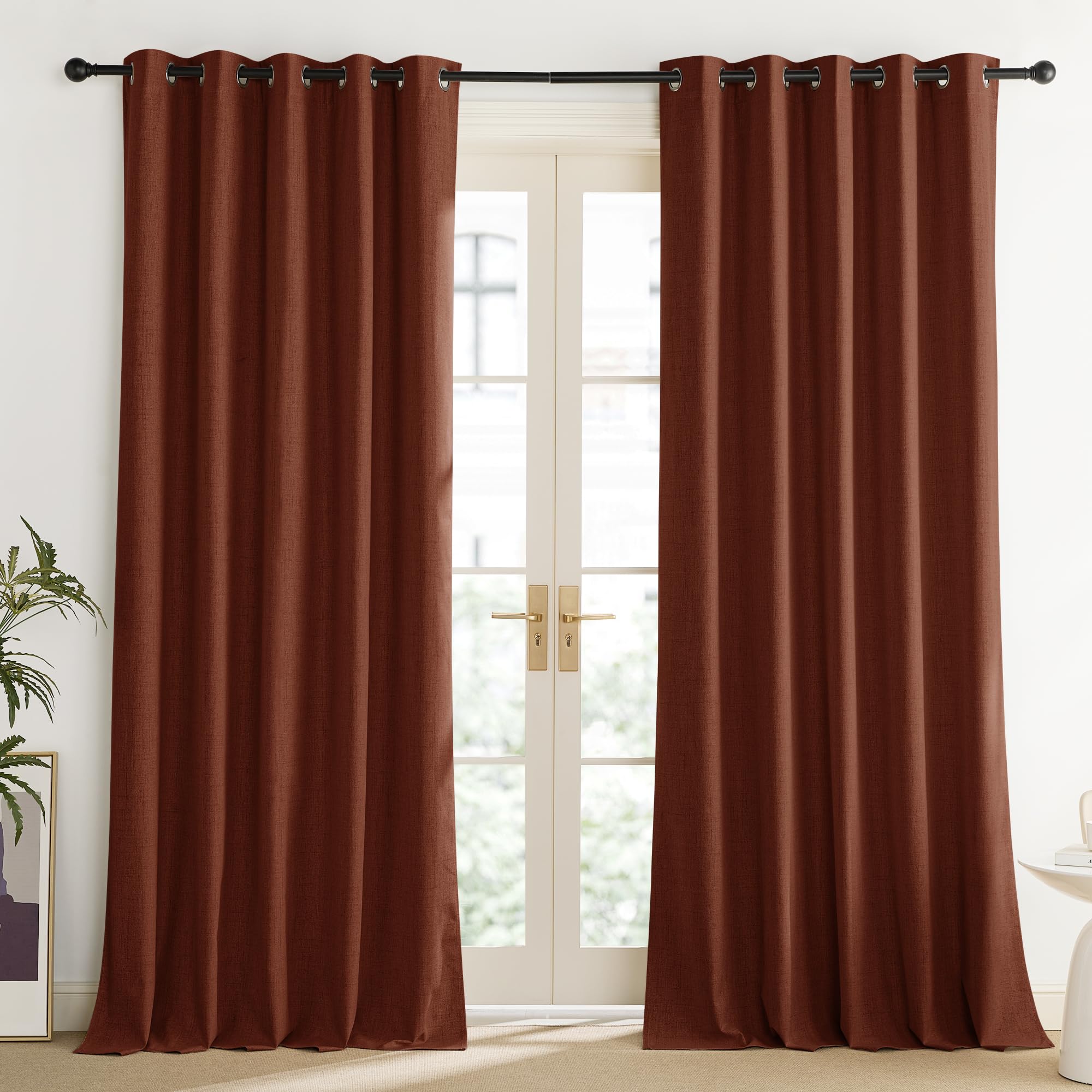 NICETOWN 100% Absolutely Blackout Linen Curtains with Thermal Insulated Liner, 62 Wide, 2 Panels, 102 Long Drapes, Grommet Retro