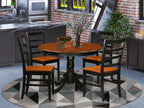East West Furniture HLPF5-BCH-W 5 Piece Dining Room Furniture Set Includes a Round Dining Table with Pedestal and 4 Wood Seat Chairs, 42x42 Inch, Black & Cherry