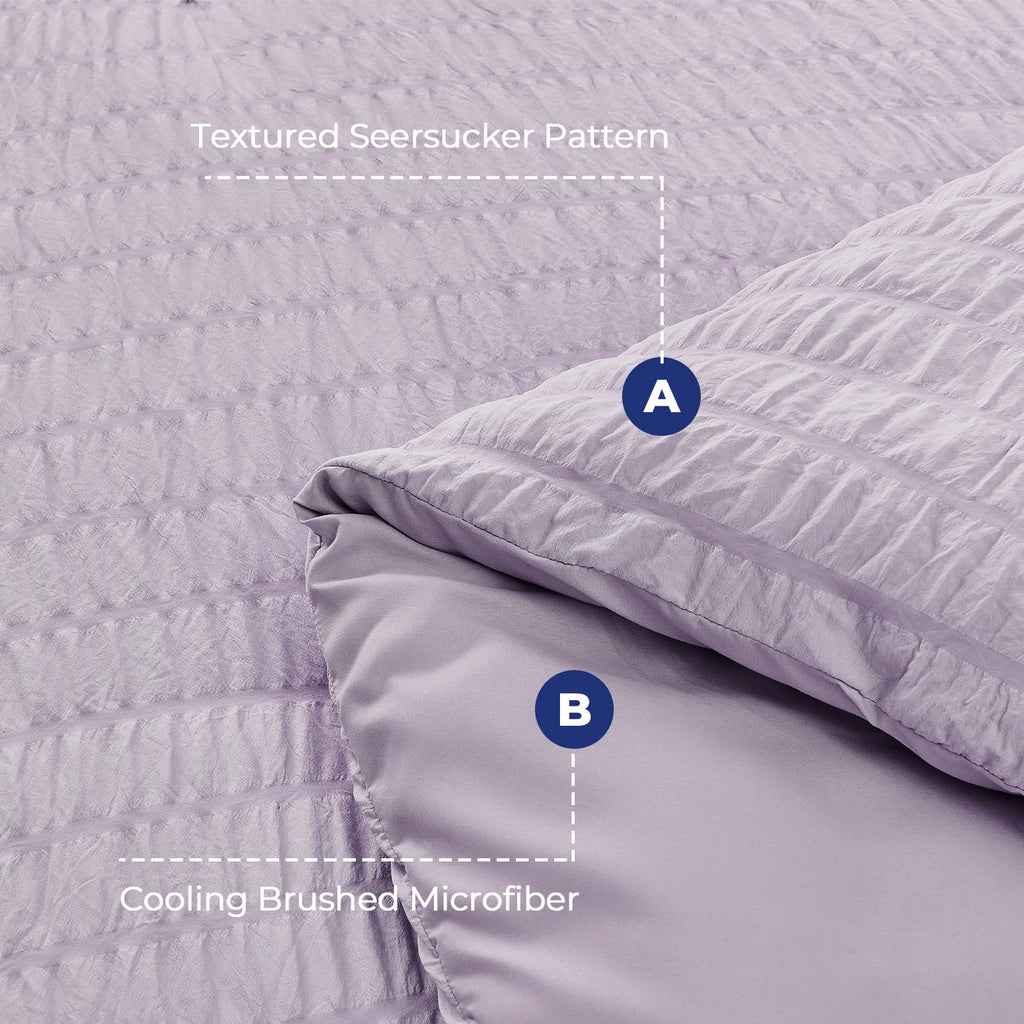 Hymokege Lavender California King Comforter Set Seersucker 7 Pieces, All Season Luxury Bed In A Bag For Bedroom, Bedding Set Wit