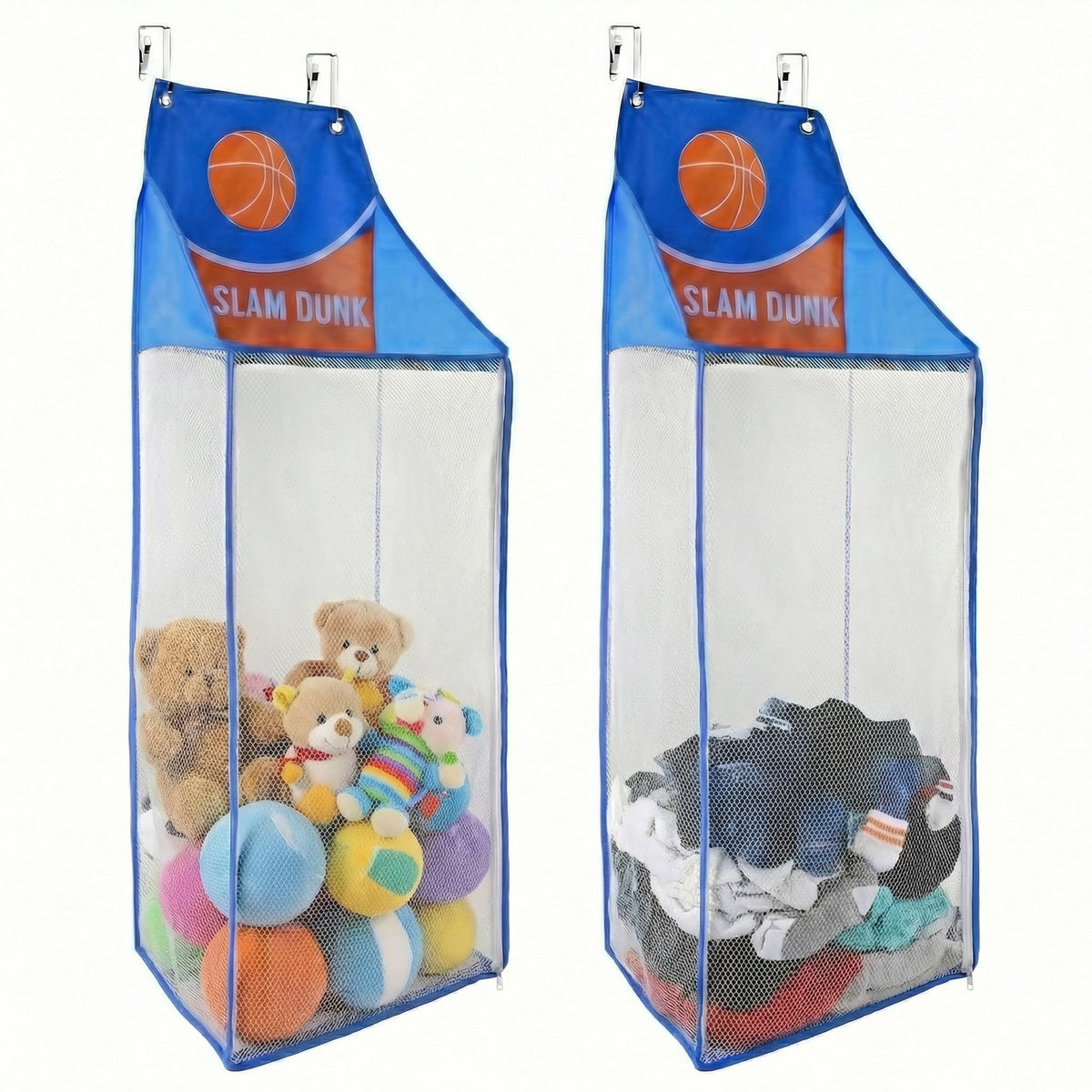 Nvatorfox 2 Pack Over the Door Laundry Hamper, Hanging Basketball Laundry Hamper with Zipper, Foldable Mesh Laundry Bakset for D