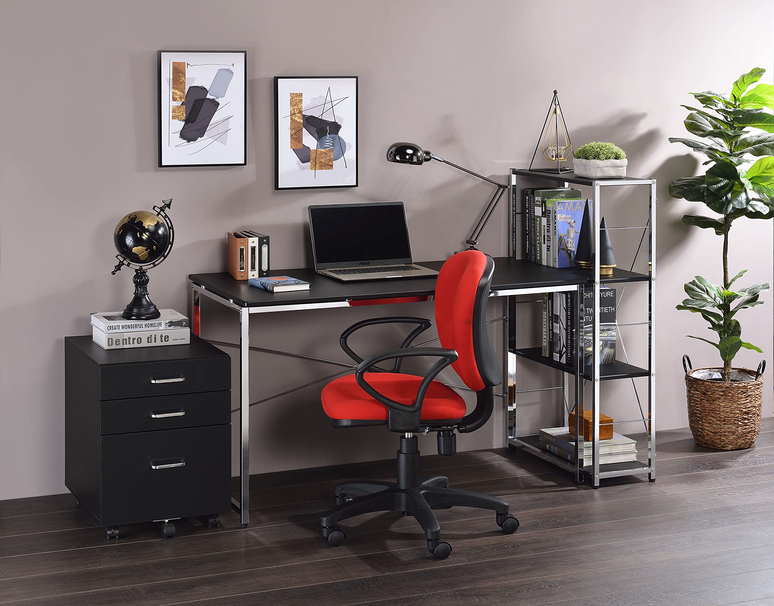 Acme Tennos Writing Desk in Black and Chrome Finish