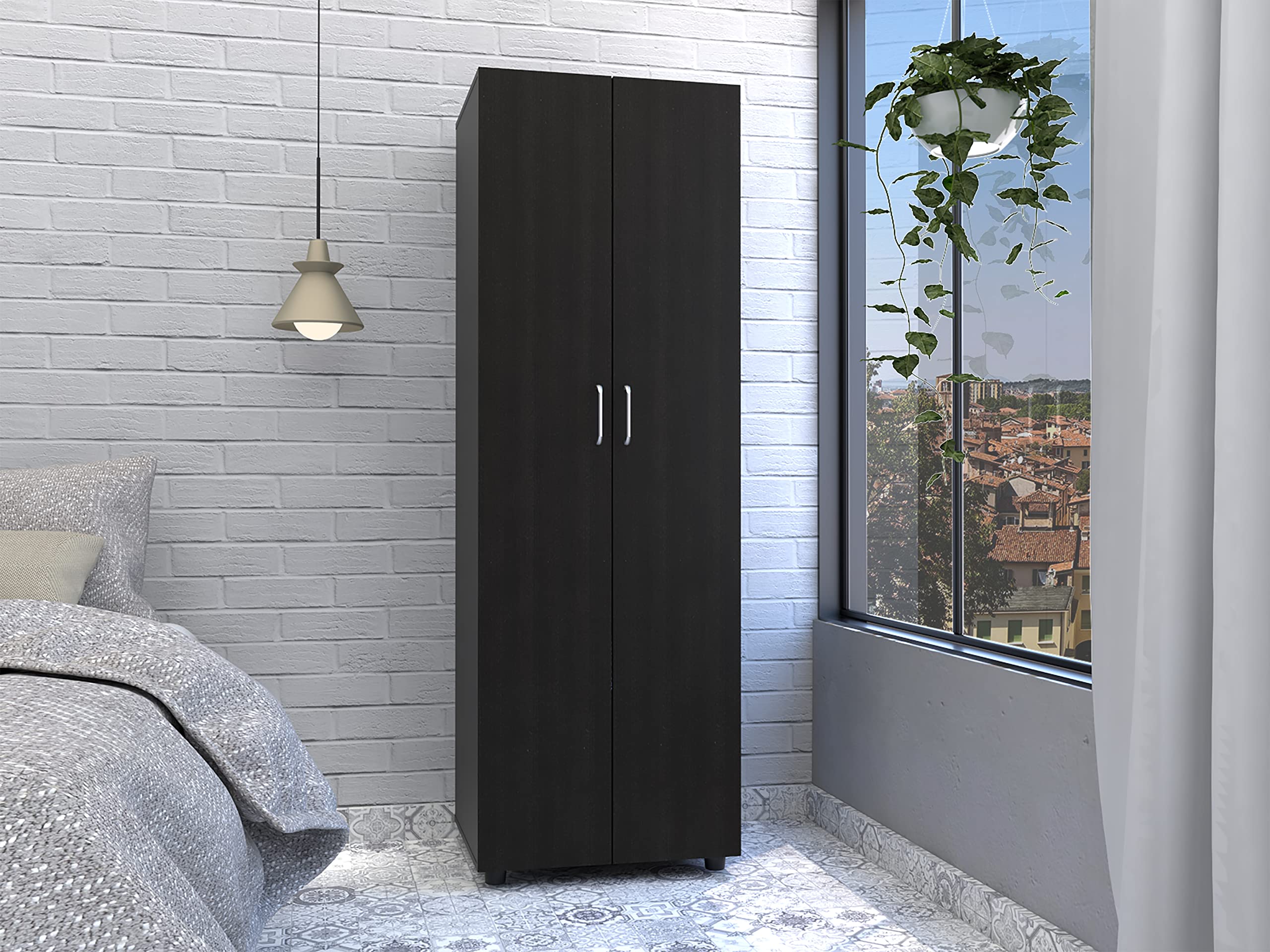 DEPOT E-SHOP Armoire-Organiser 702&quot; H, 2 Shelves, Rod, Double Door Cabinet Armoire, Black