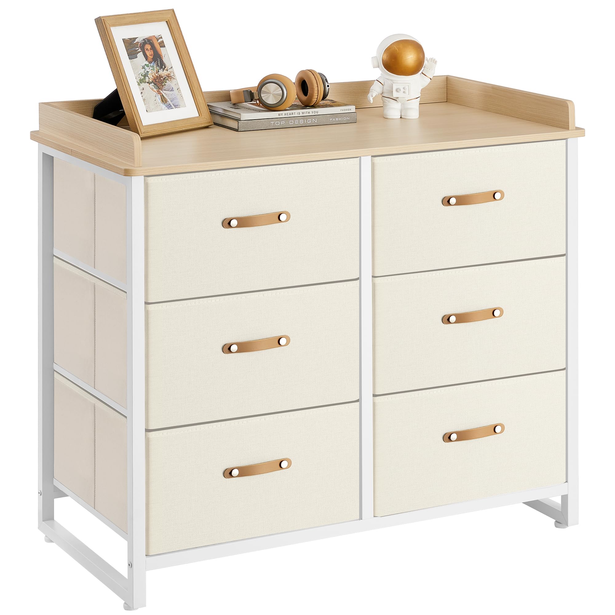 SONGMICS Dresser for Bedroom with 6 Drawers, Chest of Drawers, with Water-Resistant Changing Table, Storage Organizer Cabinet, f