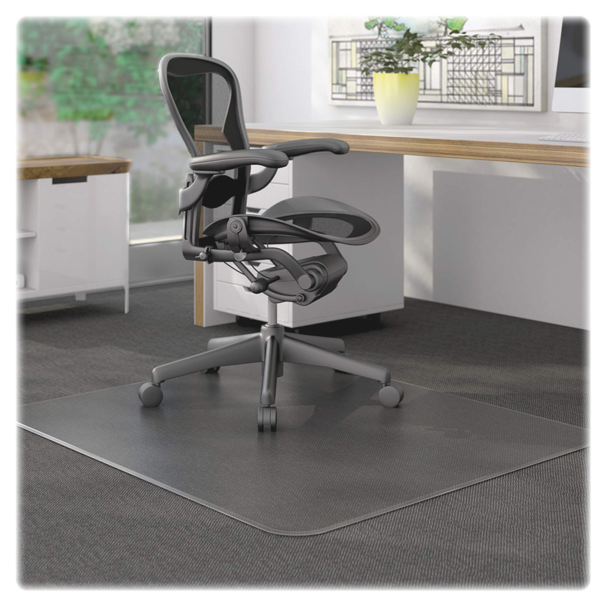 Lorell, LLR82820, Low-Pile Carpet Chairmat, 1 / Each, Clear, 45x63 w/25x12 Lip