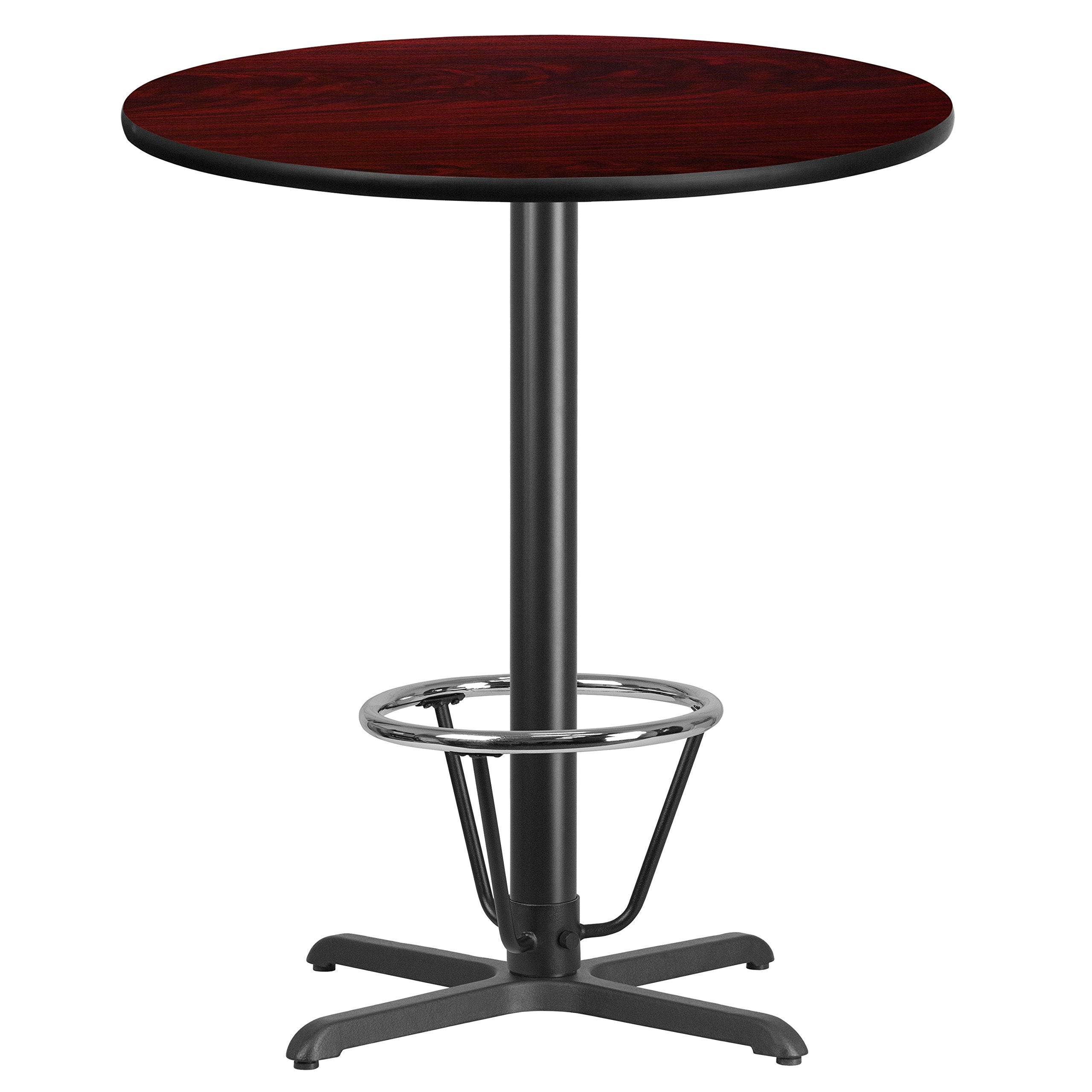 Flash Furniture 36'' Round Mahogany Laminate Table Top With 30'' X 30'' Bar Height Table Base And Foot Ring