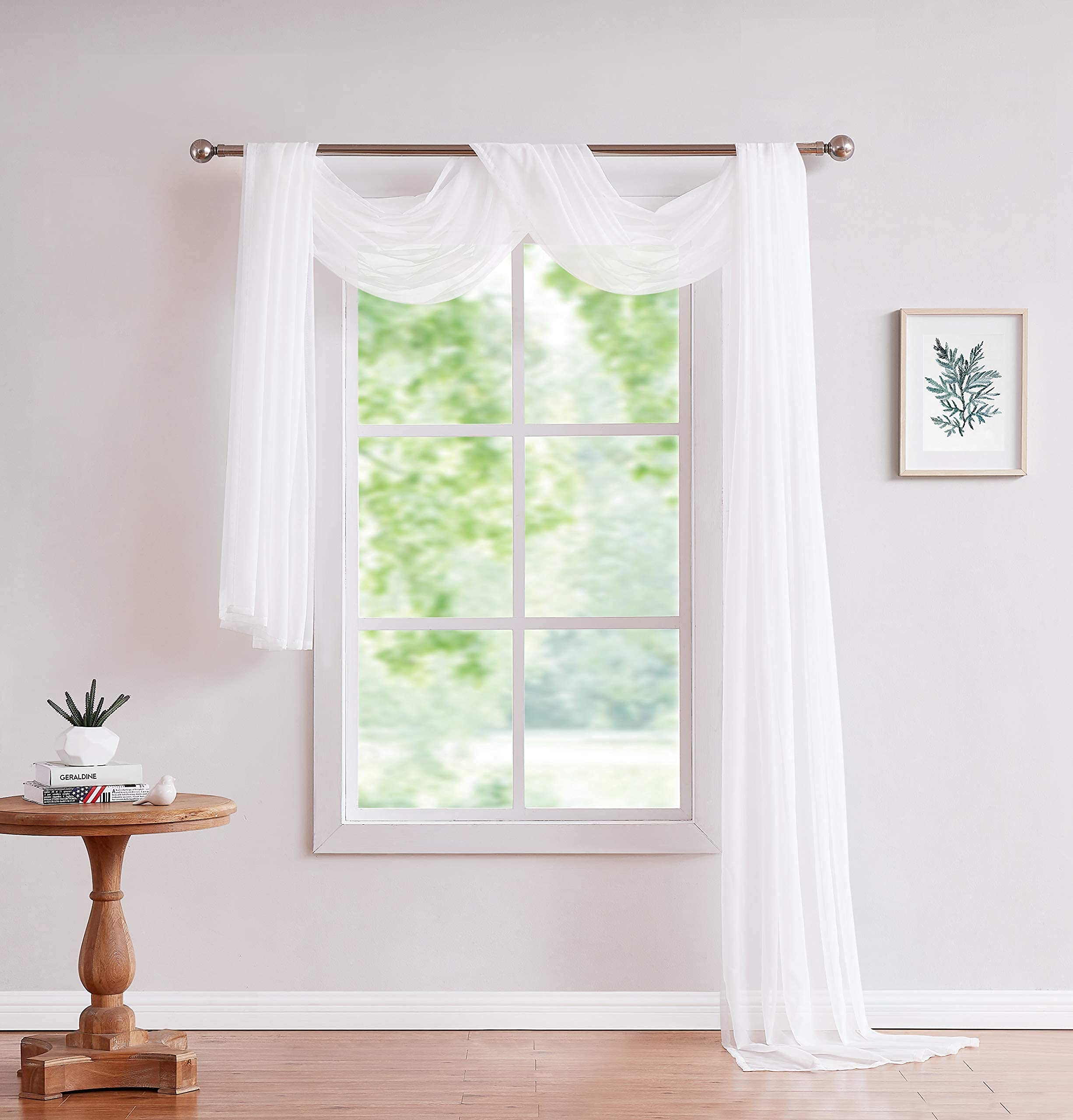 LinenZone White Window Scarf Valance in 216 Inch Size. Use Window Scarves as Canopy Bed or Backdrop Curtains, Curtain Scarf, or 