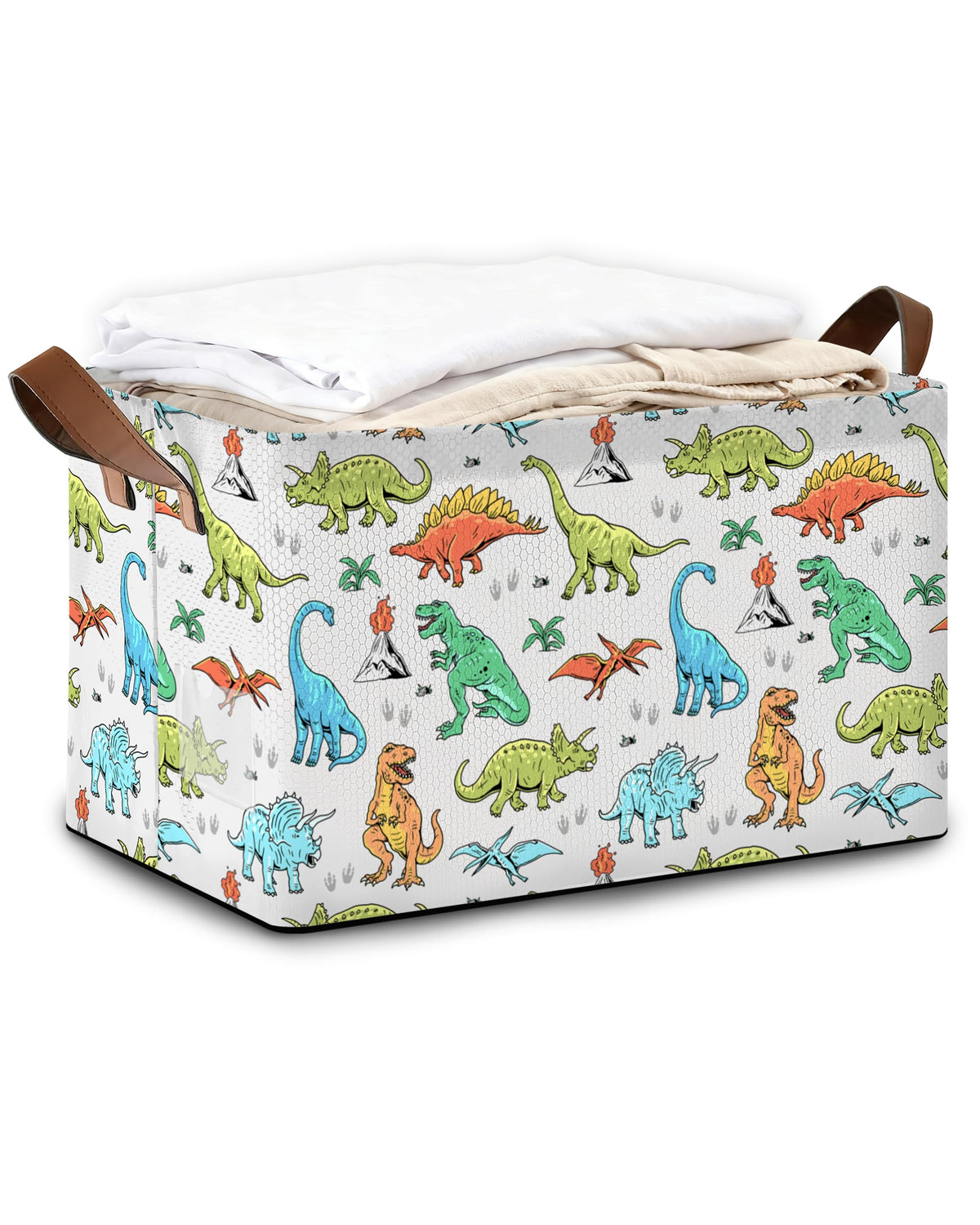 Oeaskly Storage Bins with Handles, Foldable Oxford Fabric Storage Basket, Cute Dino Sturdy Frame Organizer for Closet Shelves Be