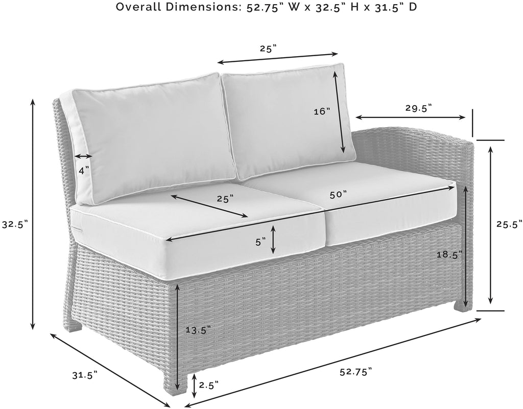 Crosley Furniture KO70015GY-NV Bradenton Outdoor Wicker Right Corner Sectional Loveseat, Gray with Navy Cushions