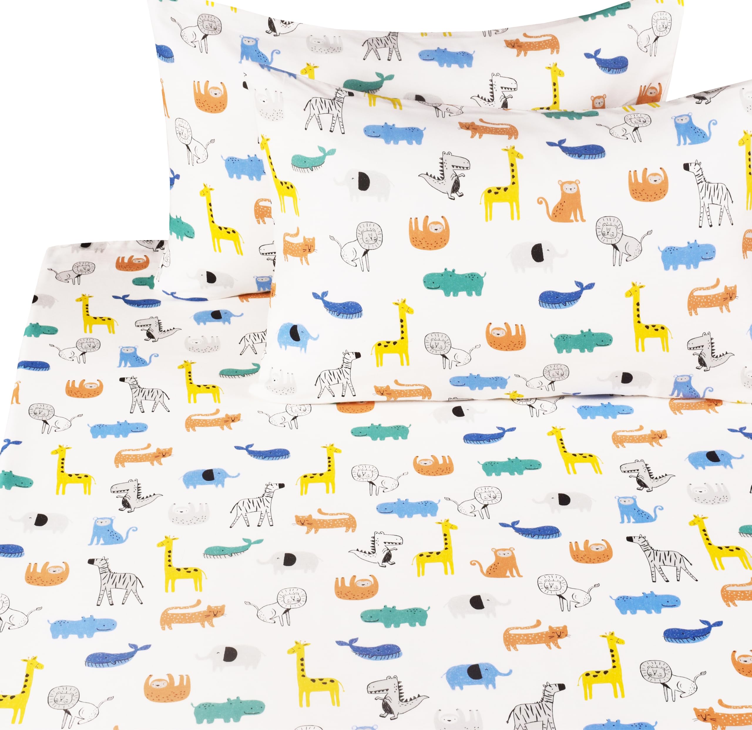 Scientific Sleep Jungle Animals Whale Zebra Monkey Tiger 100% Cotton 4 Pcs Full Bed Sheet Set Kids Boys Girls Toddler Teen, Flat