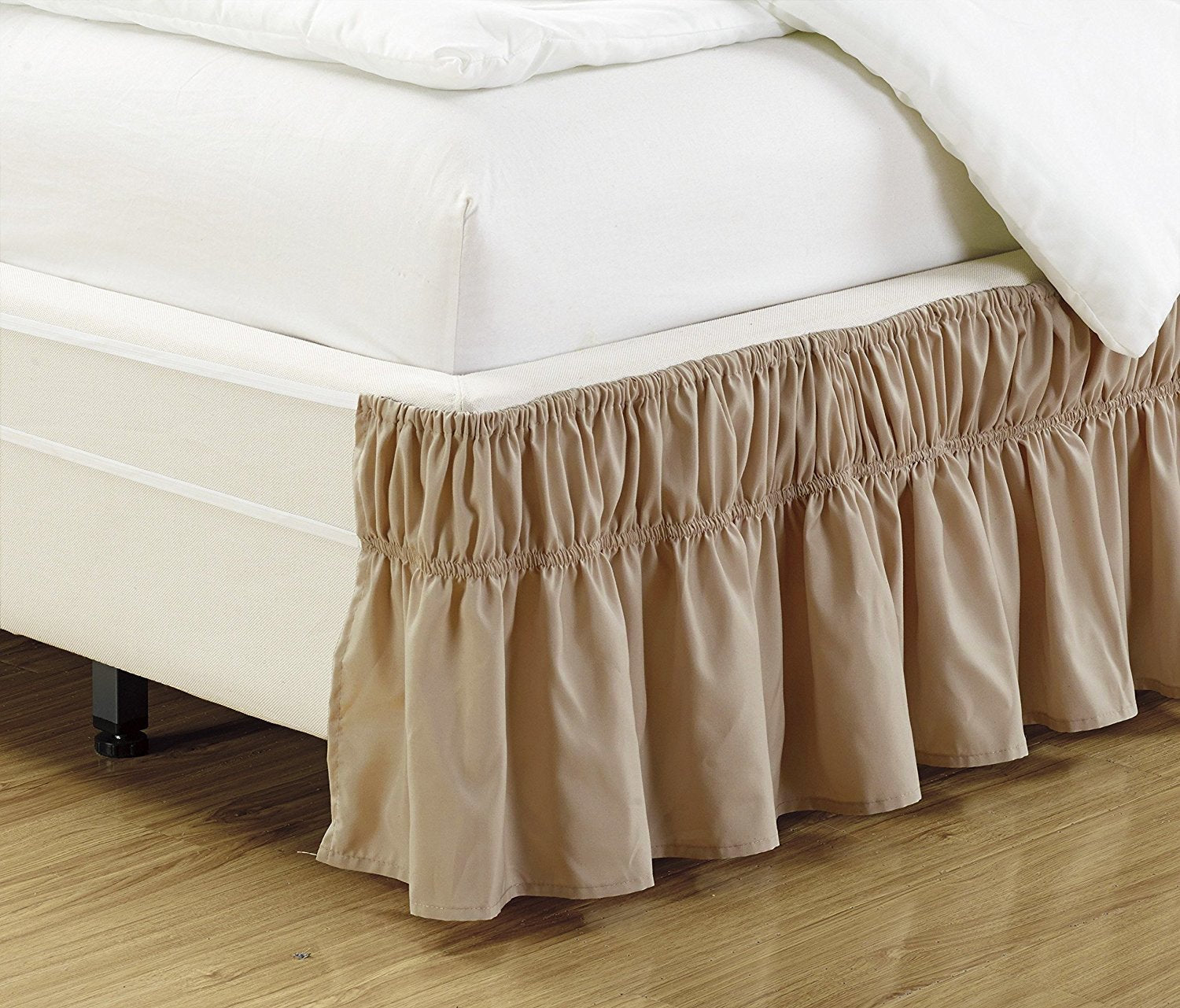 Fancy Collection Queen - King Easy Fit Bed Ruffle Wrap Around Elastic Bed Skirt With 17' Drop New Easy Install Solid Taupe New