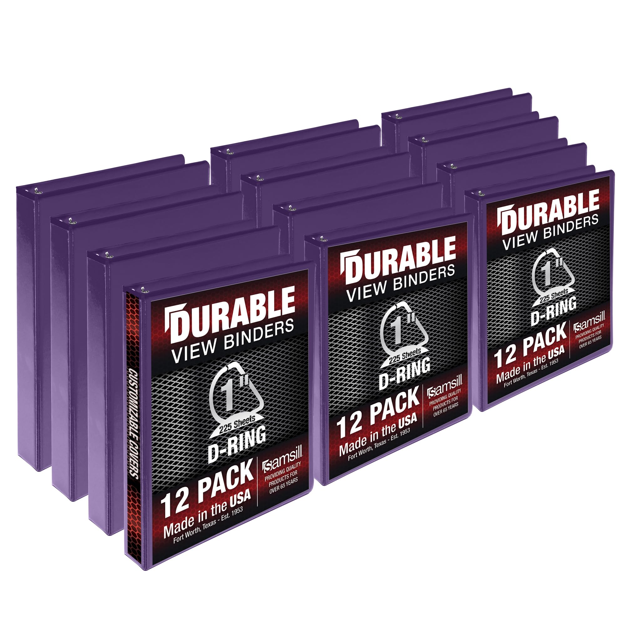 Samsill Durable 1 Inch Binder, Made In The Usa, D Ring Binder, Customizable Clear View Cover, Purple, 12 Pack, Each Holds 225 Pa