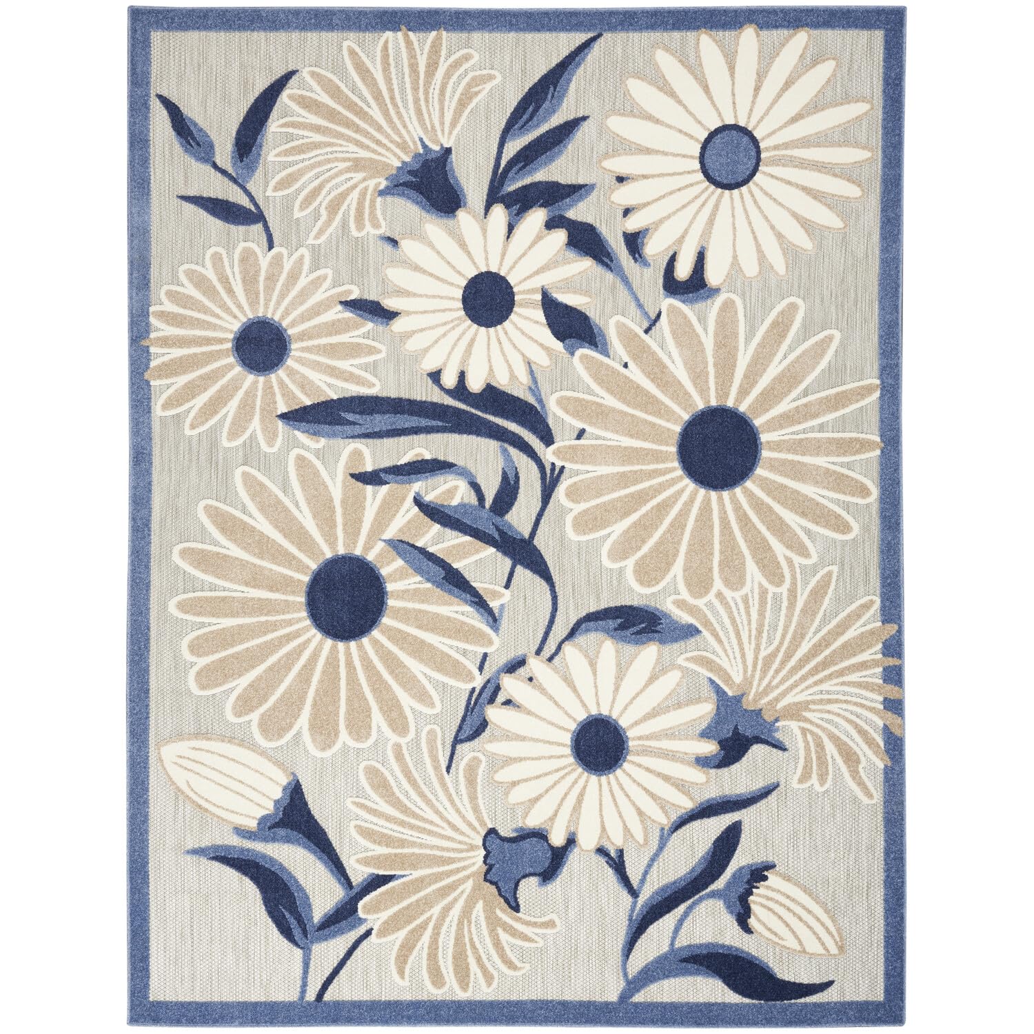Nourison Aloha Indoor/Outdoor Blue/Grey 3'6' X 5'6' Area Rug, Easy Cleaning, Non Shedding, Bed Room, Living Room, Dining Room,