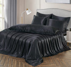 Ersmak 7 Pieces Satin Sheets Set King Size, Luxury Silky Black Satin Bed Sheets Set With 1 Deep Pocket Fitted Sheet, 1 Soft Flat