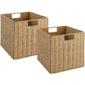 Vagusicc Wicker Storage Basket, Set of 2 Hand-Woven Storage Baskets for Shelves with Handles Foldable Cube Storage Baskets Bins,