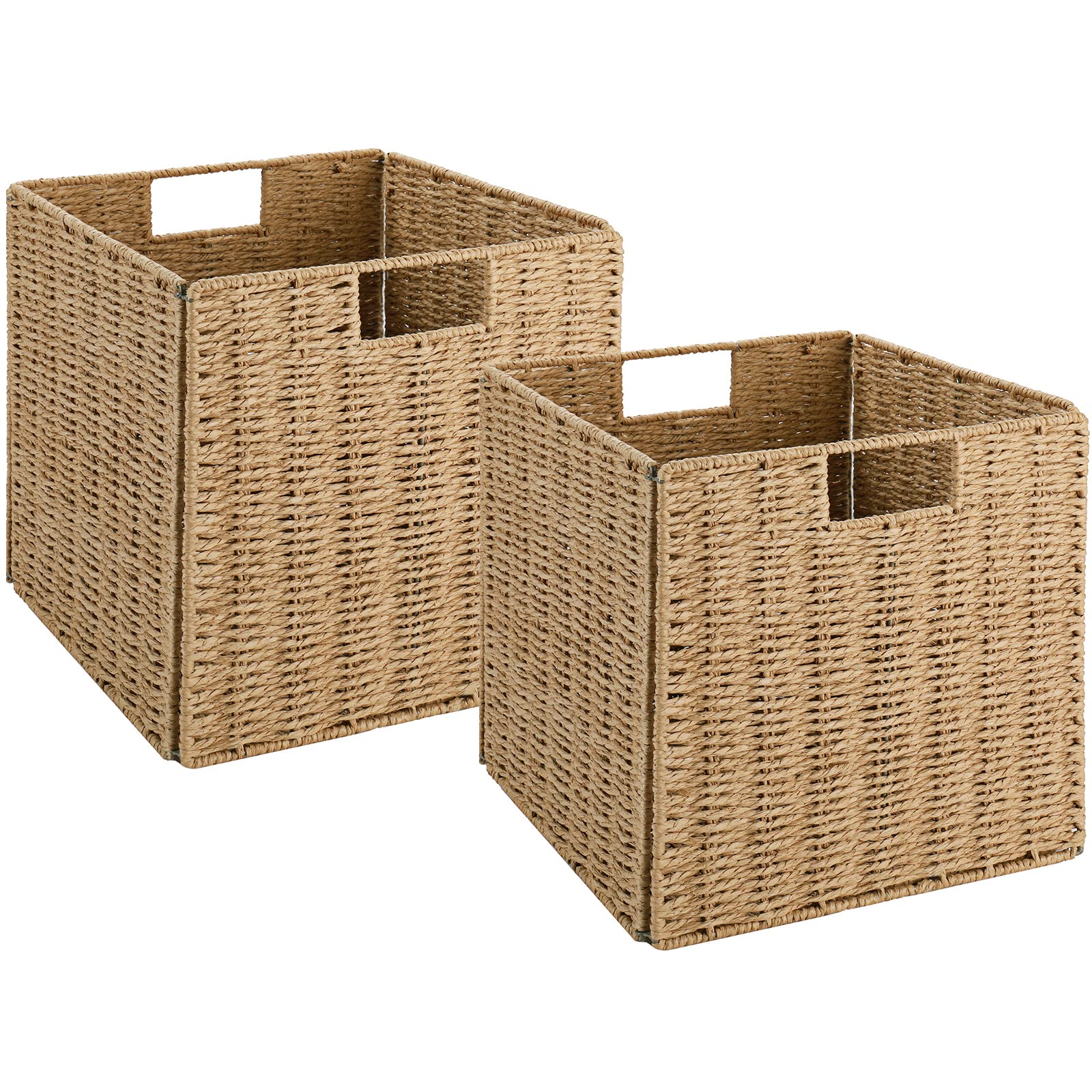Vagusicc Wicker Storage Basket, Set of 2 Hand-Woven Storage Baskets for Shelves with Handles Foldable Cube Storage Baskets Bins,