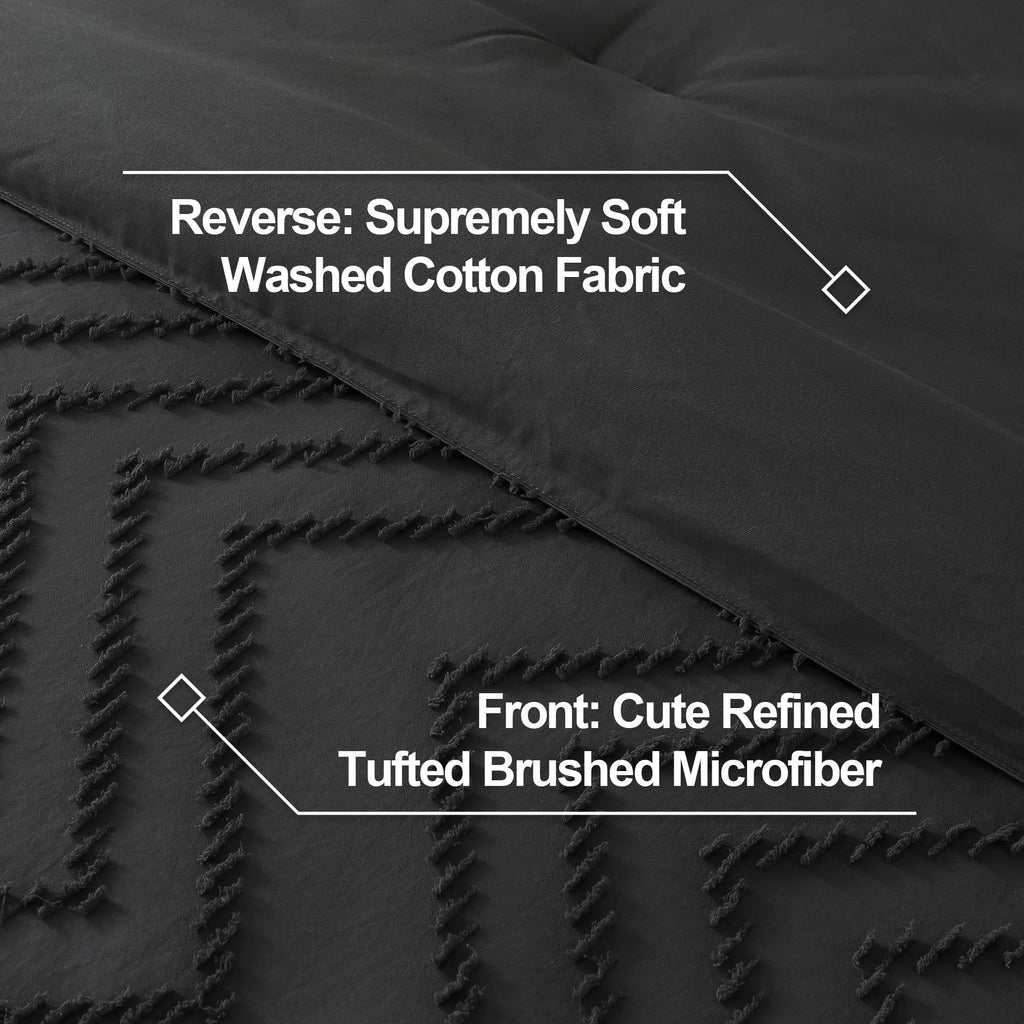 Litanika Dark Grey California King Comforter Set, 3 Pieces Cal King Oversized Chevron Tufted Boho Bedding Comforter Sets, Fluffy