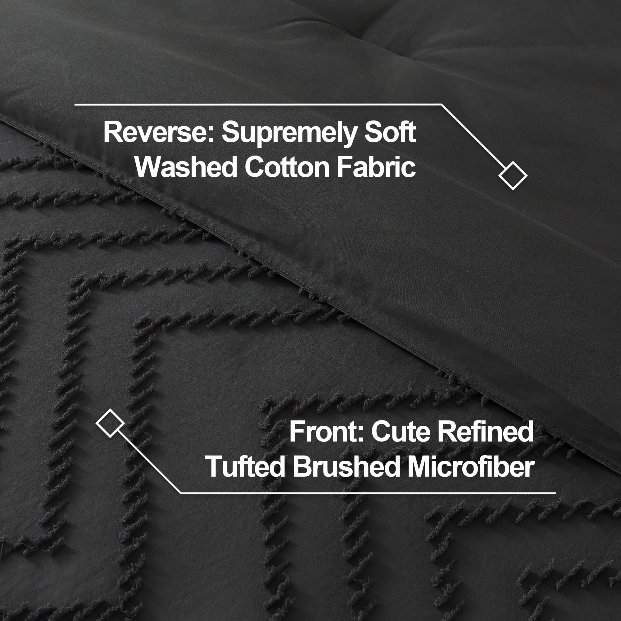 Litanika Dark Grey California King Comforter Set, 3 Pieces Cal King Oversized Chevron Tufted Boho Bedding Comforter Sets, Fluffy