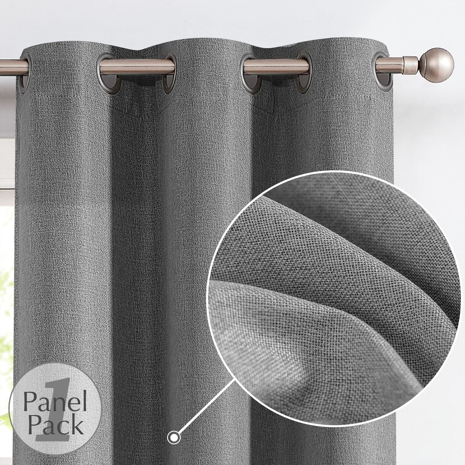 Jinchan Linen Fabric Curtain Room Darkening Thermal Curtains Window Treatment For Bedroom 63 Inch Long Thermal Insulated Living Room Curtain Grey 1 Panel