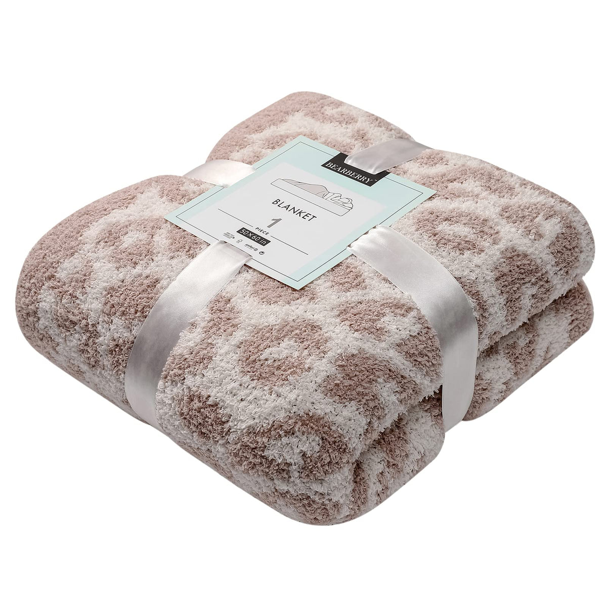 Bearberry Fuzzy Leopard Knitted Throw Blanket Soft Cozy Warm Microfiber Blanket For Couch Sofa Bed Travel (Stone/Cream, 50'X60'