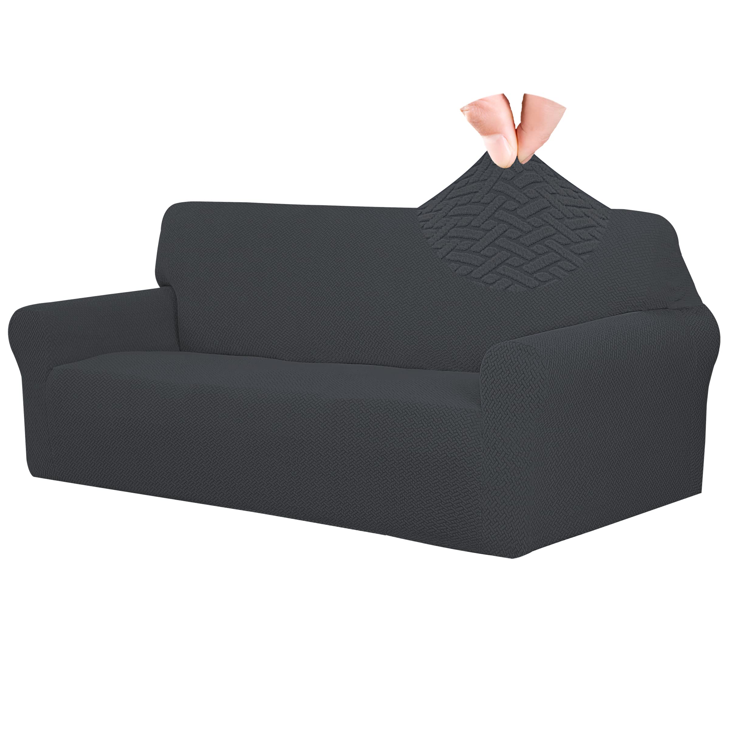 Easy-Going Stretch Jacquard Couch Cover, 1-Piece Soft Sofa Cover, Sofa Slipcover With Anti-Slip Foams, Washable Furniture Protector For Kids, Pets (Sofa, Dark Gray)