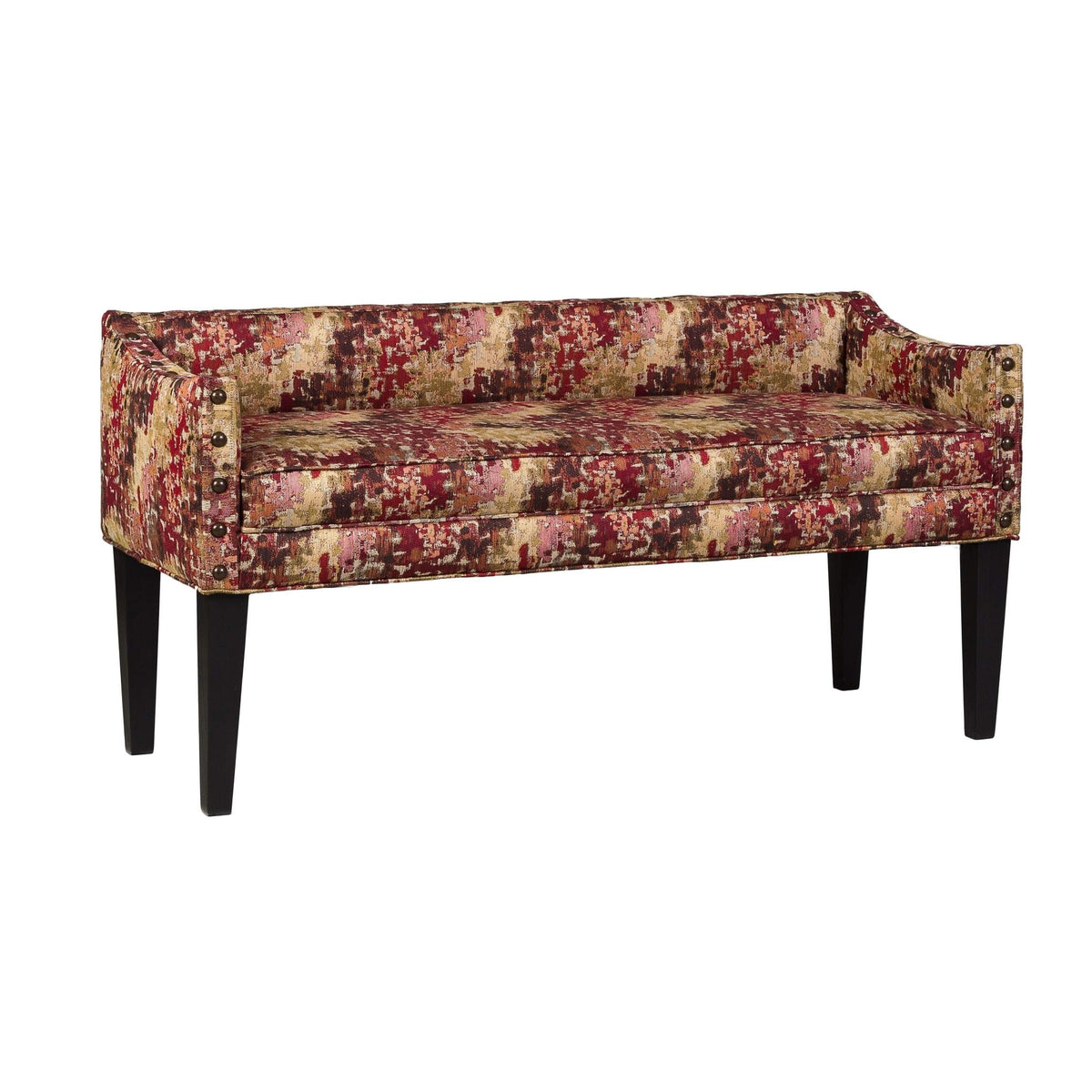 Overstock Leffler Home Whitney Long Upholstered Bench With Arms And Nailhead Trim In Pixel Ruby