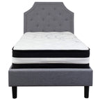 Flash Furniture Brighton Twin Size Tufted Upholstered Platform Bed In Light Gray Fabric With Pocket Spring Mattress