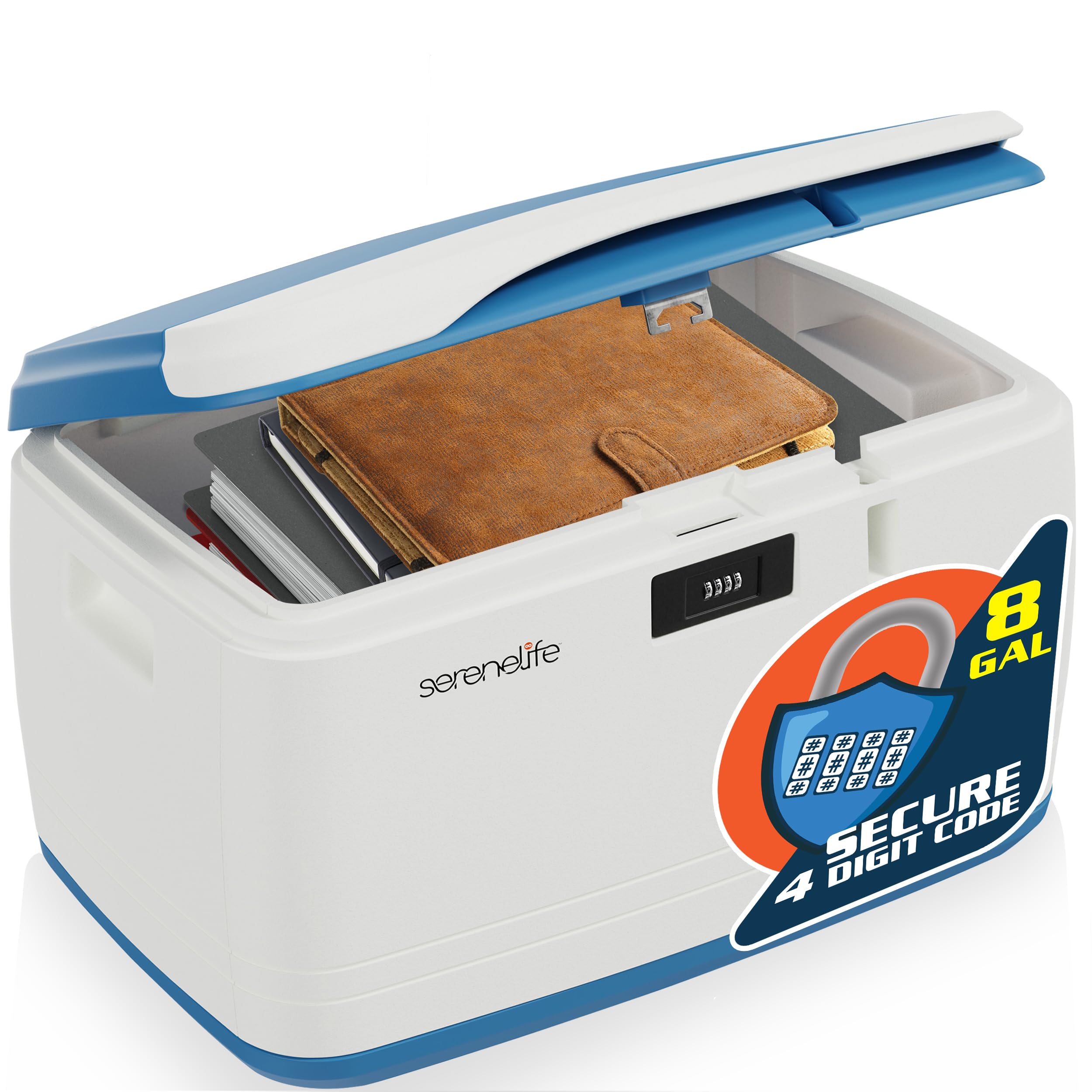 Serenelife Locking Storage Container Bin - 8 Gallon Large Capacity - Stackable Storage Tote Deck Tough Box - Durable Plastic Hou