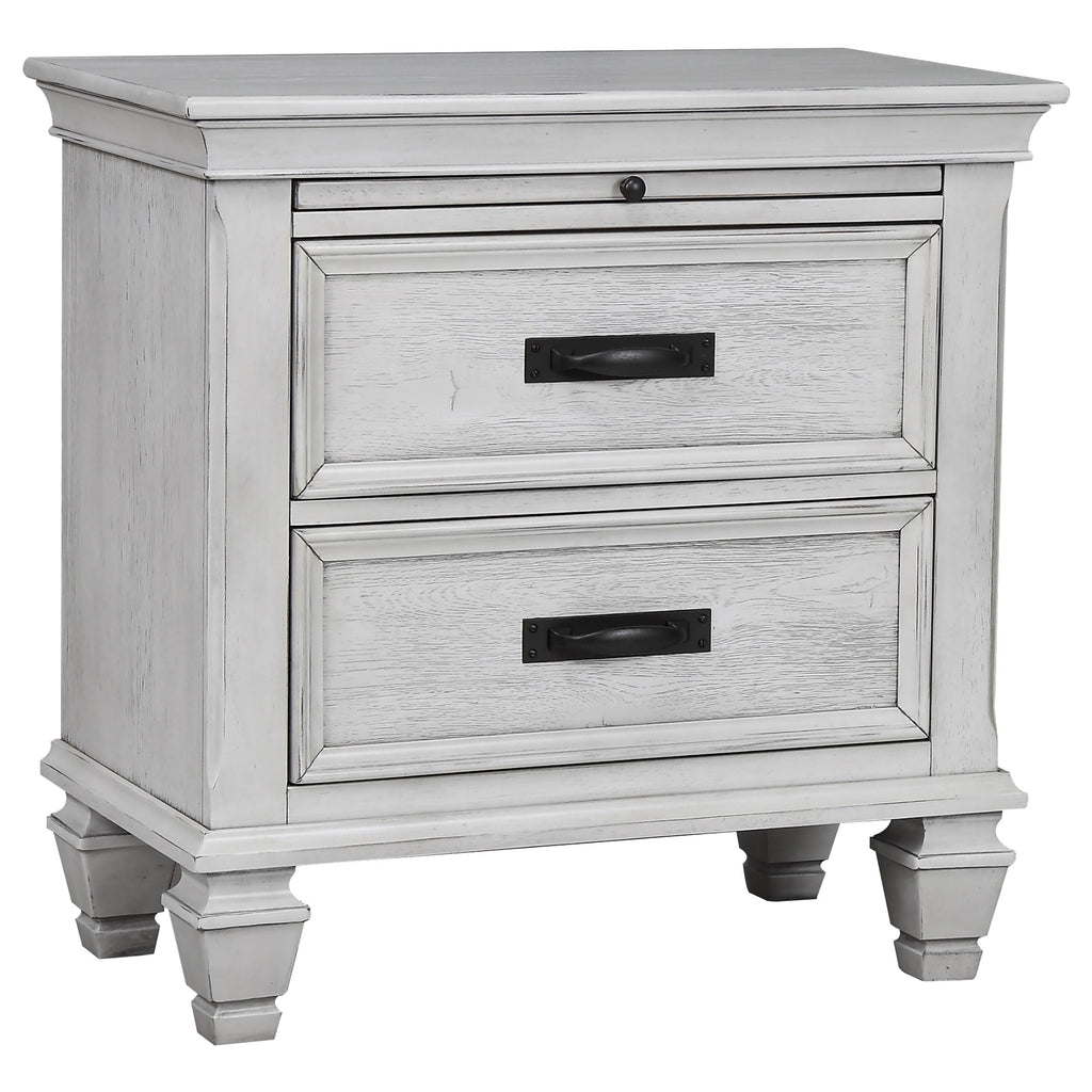 Coaster Home Furnishings Franco Farmhouse 4-Piece Bedroom Set Eastern King Size Panel Bed Frame 57-inch Headboard Distressed White 205331KE-S4