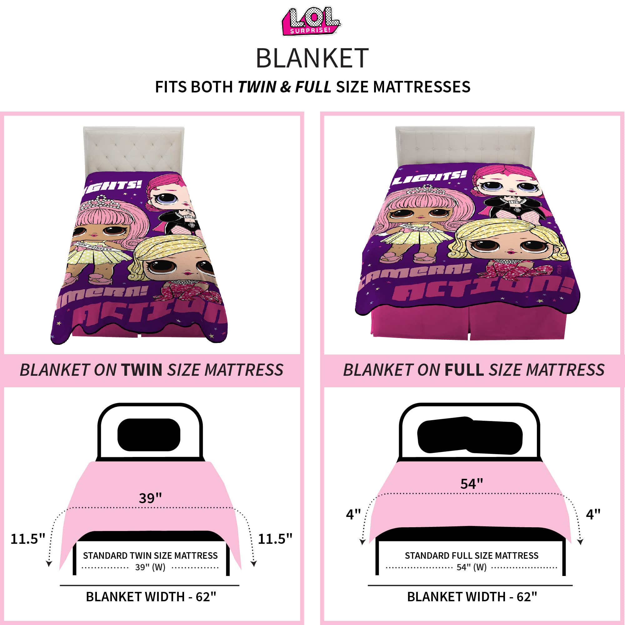 Franco Kids Bedding Super Soft Plush Micro Raschel Blanket, 62 In X 90 In, Lol Surprise