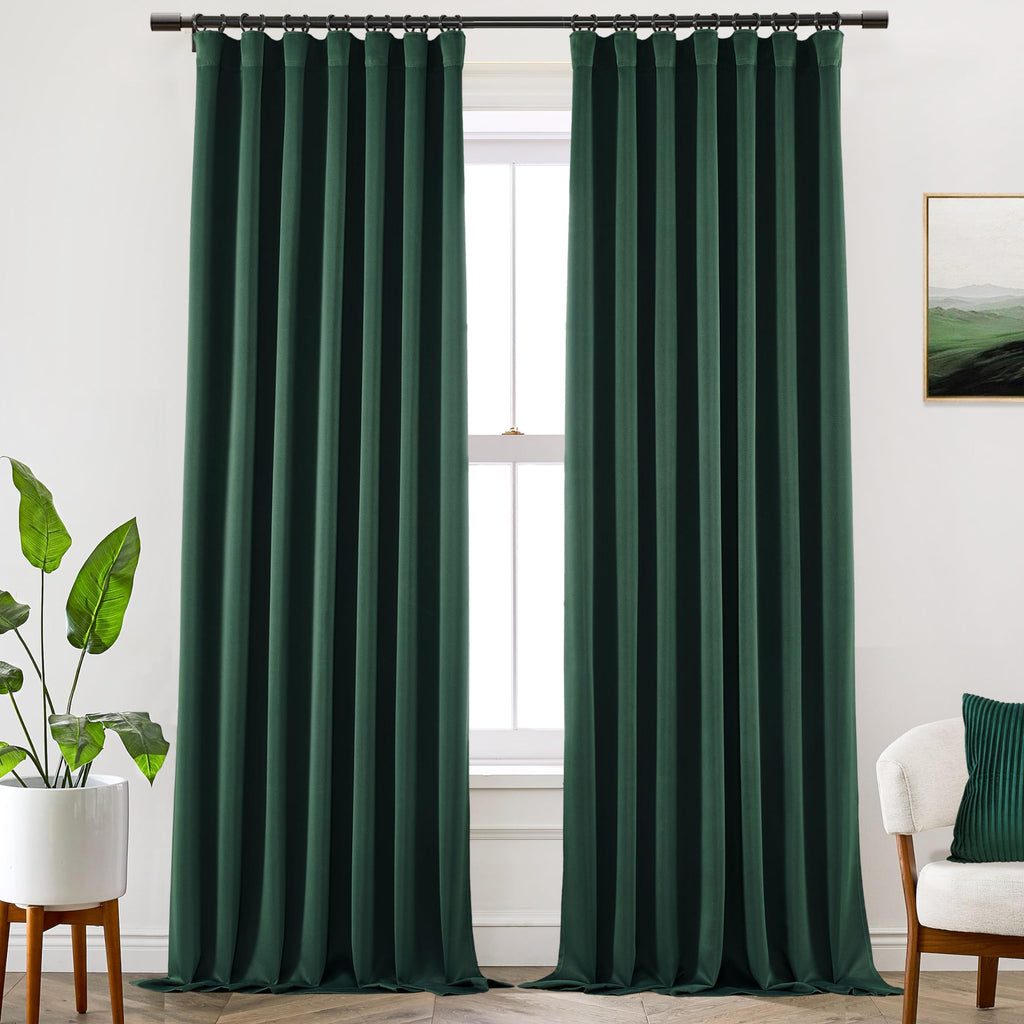 Shineland 90 Inch Blackout Curtains For Living Room,Back Tab Pleated Hook Thermal Insulated Black Out Curtain Drapes 90 Inches L