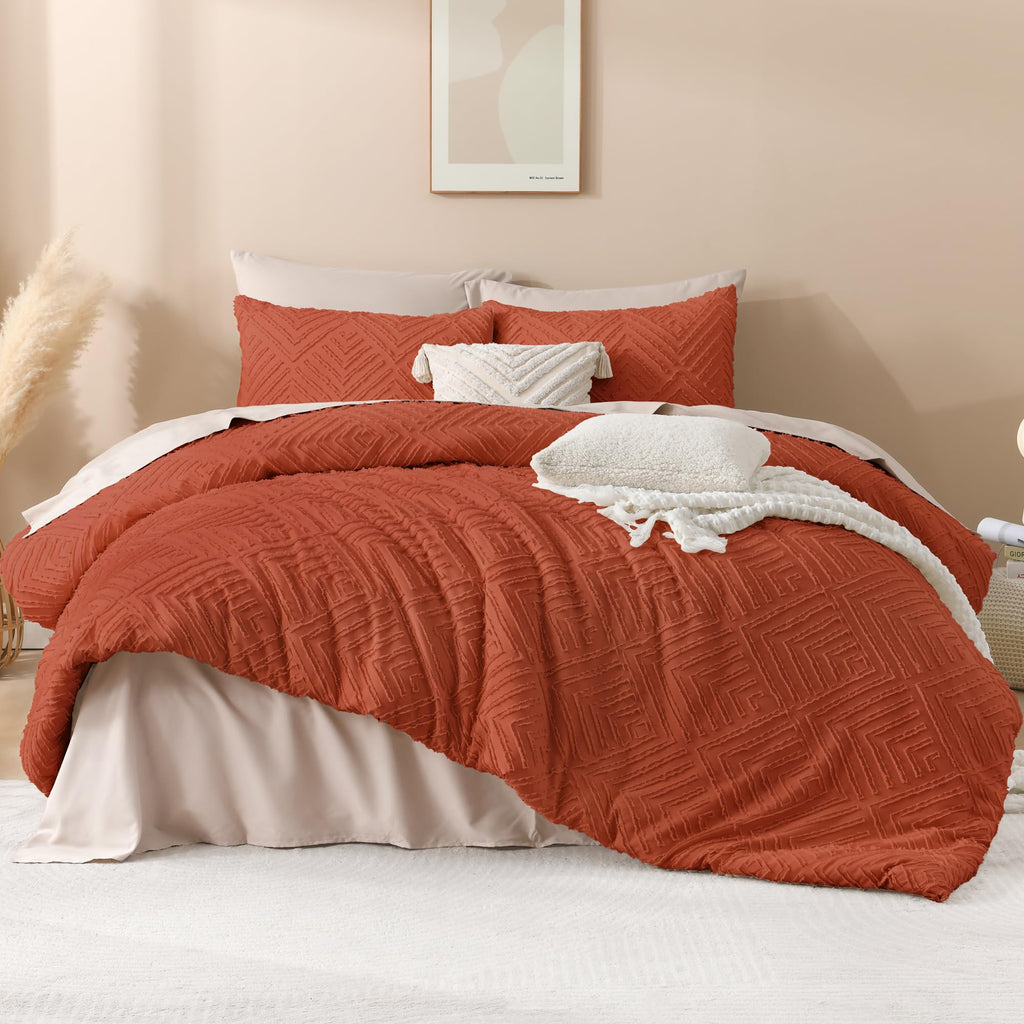 Andency Comforter King Size Set Burnt Orange, Terracotta Boho Fall Lightweight Bedding Comforters & Sets For King Bed, 3 Pieces Rust Tufted Bedding Set & Collections Soft Breathable All Season