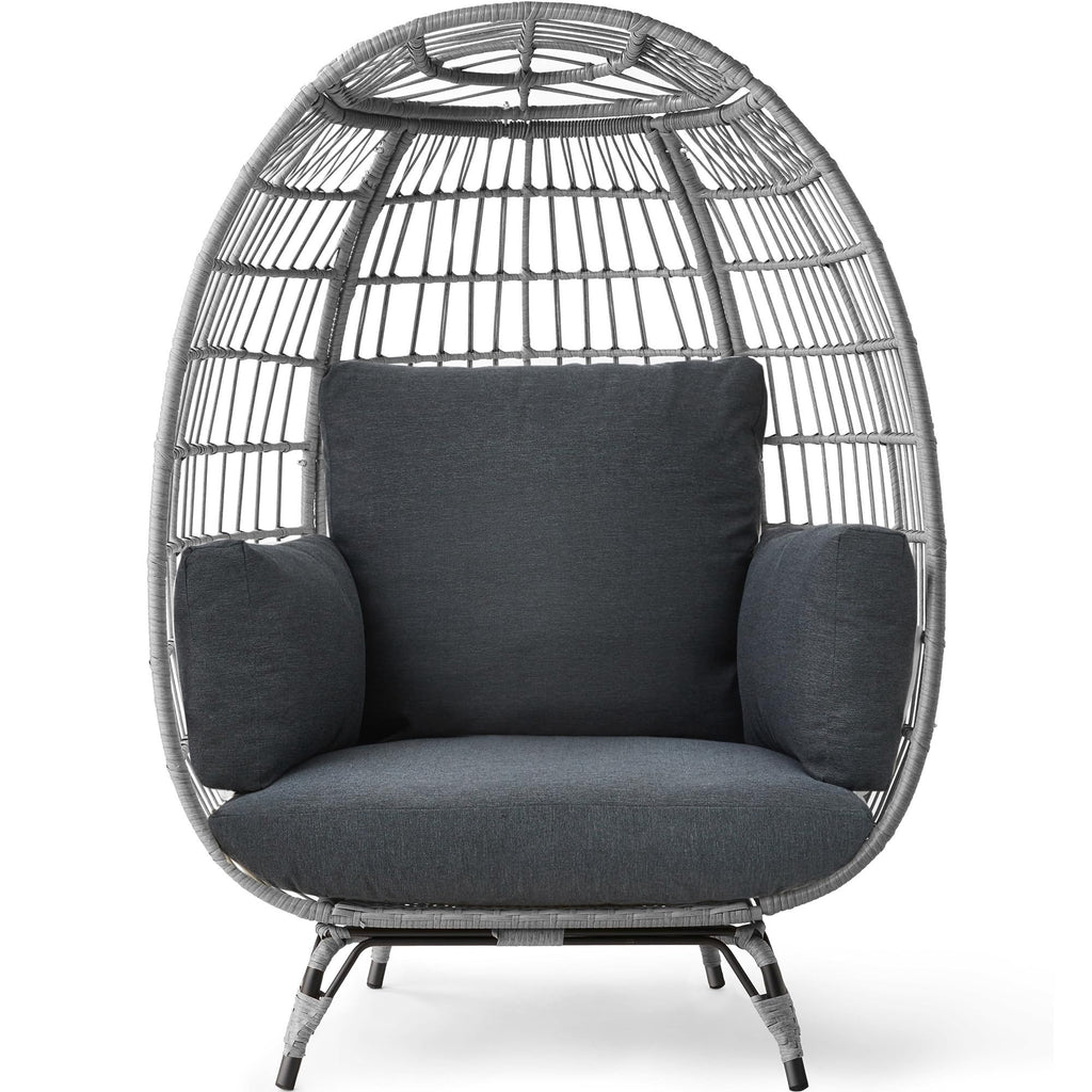 Best Choice Products Wicker Egg Chair, Oversized Indoor Outdoor Lounger For Patio, Backyard, Living Room W/ 4 Cushions, Steel Frame, 440Lb Capacity - Gray/Charcoal
